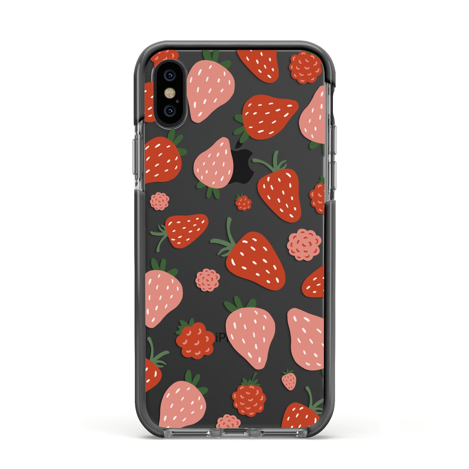 Strawberry Apple iPhone Xs Impact Case Black Edge on Black Phone