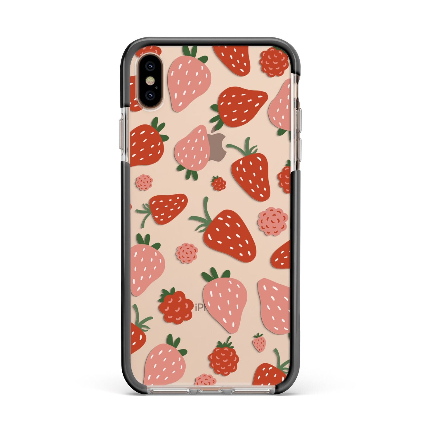 Strawberry Apple iPhone Xs Max Impact Case Black Edge on Gold Phone