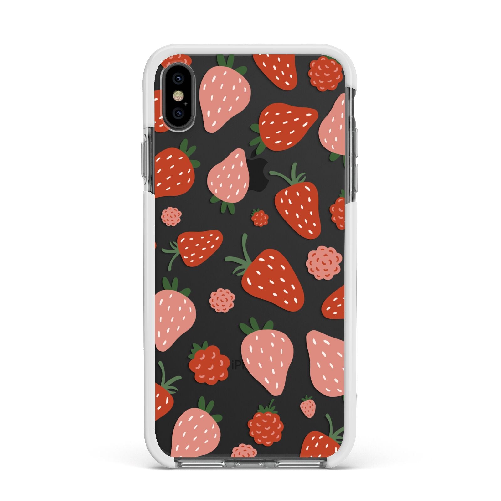 Strawberry Apple iPhone Xs Max Impact Case White Edge on Black Phone