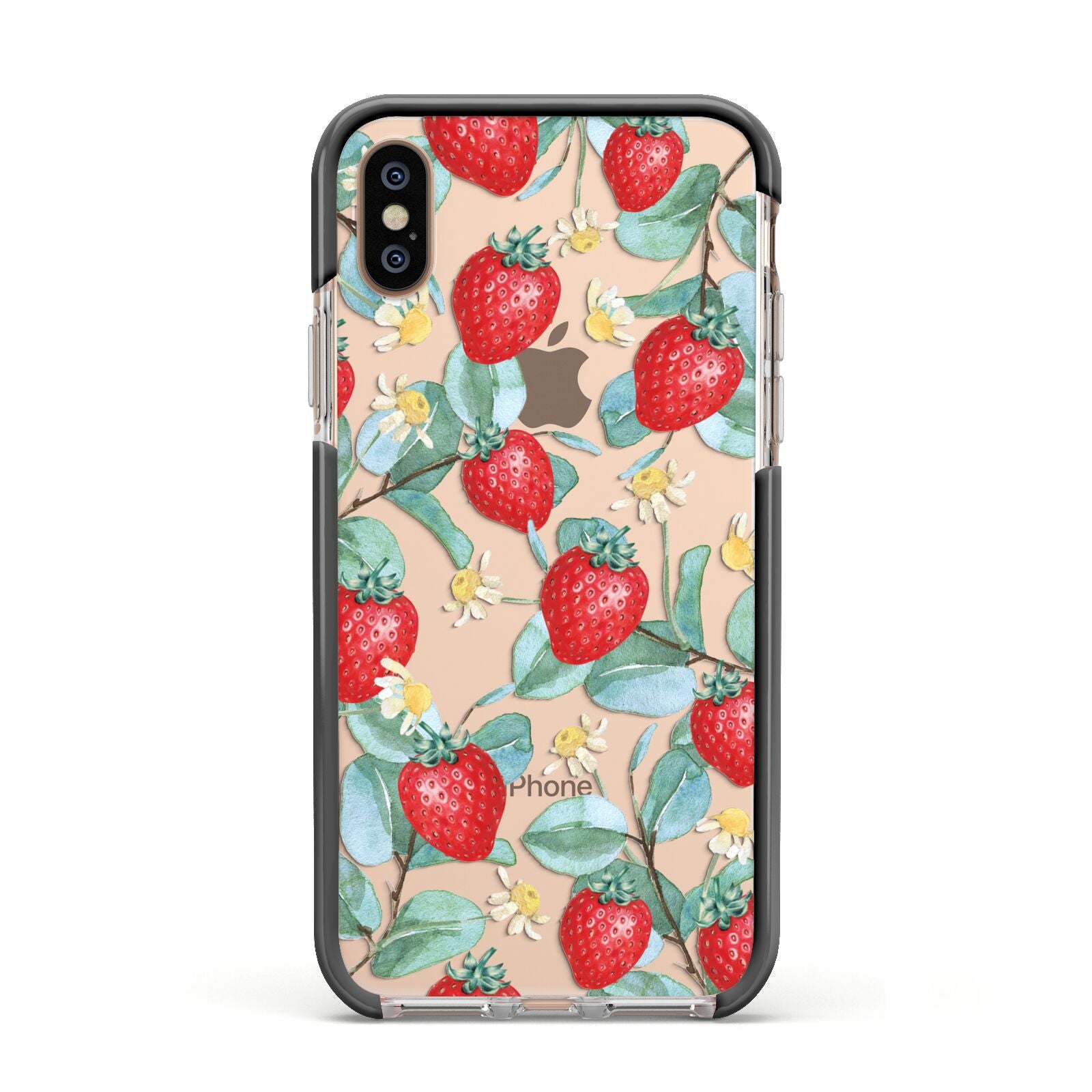 Strawberry Plant Apple iPhone Xs Impact Case Black Edge on Gold Phone