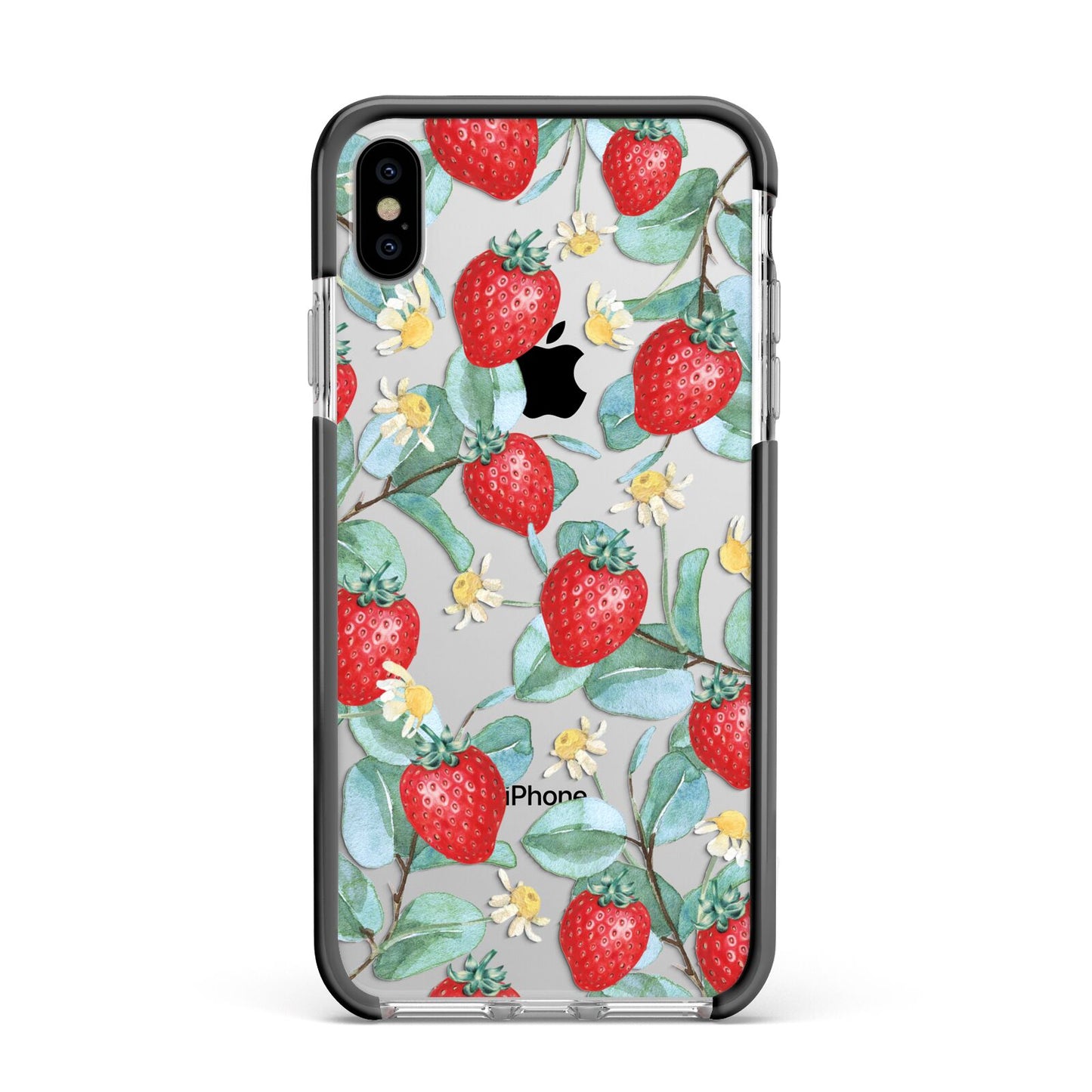 Strawberry Plant Apple iPhone Xs Max Impact Case Black Edge on Silver Phone