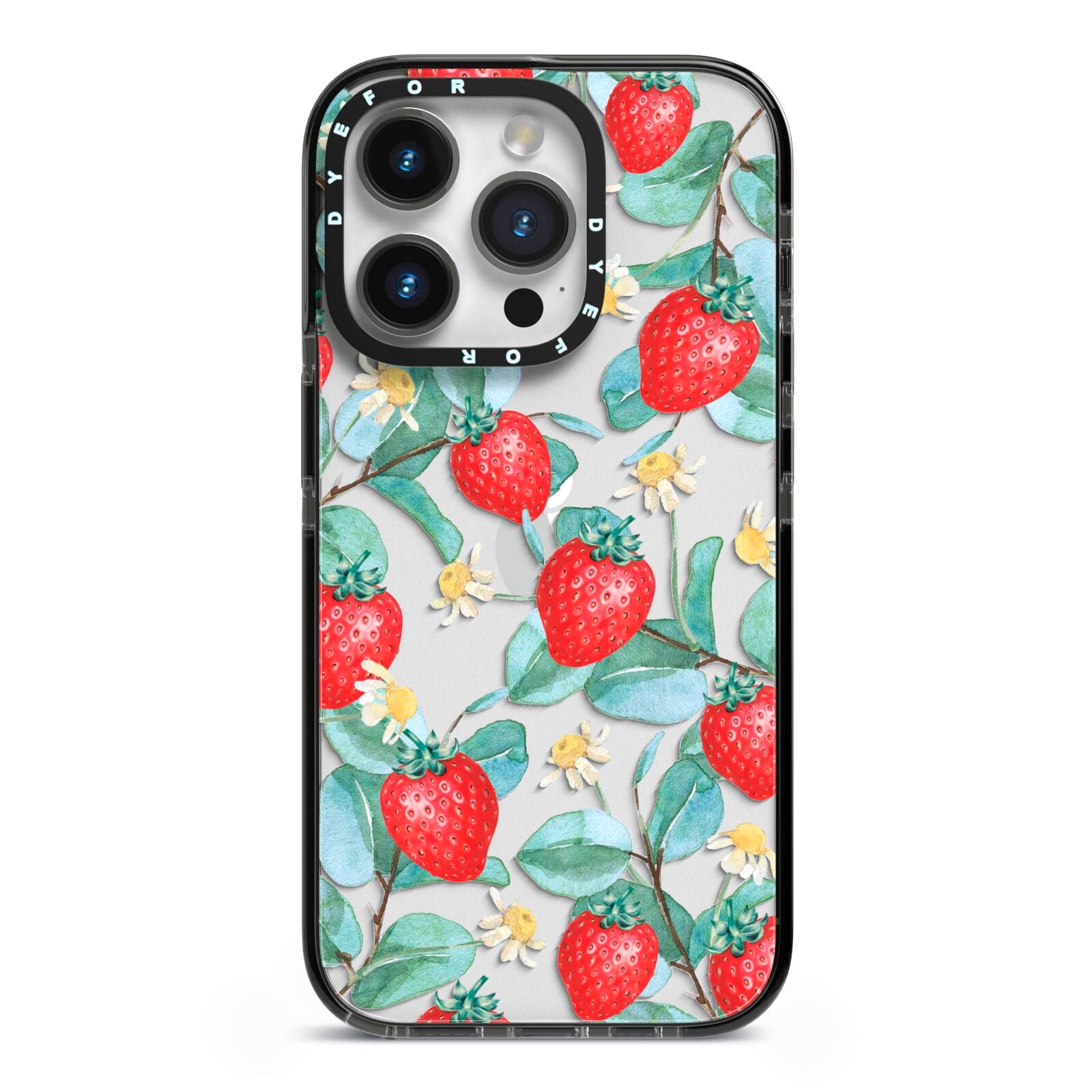 Strawberry Plant iPhone 14 Pro Black Impact Case on Silver phone