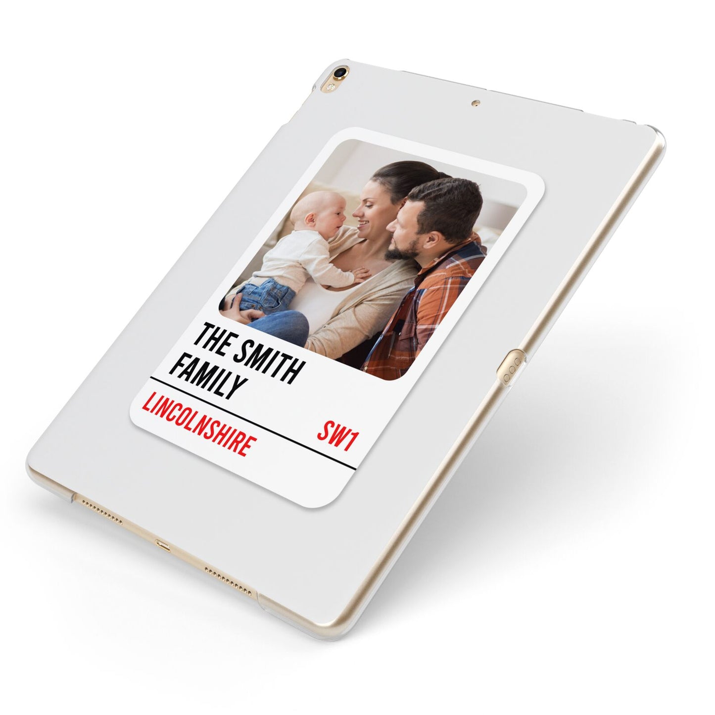 Street Sign Family Photo Upload Apple iPad Case on Gold iPad Side View