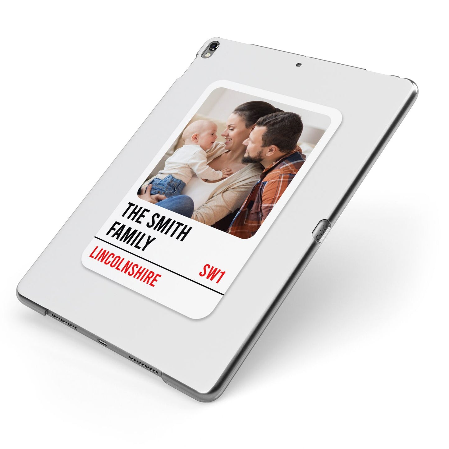 Street Sign Family Photo Upload Apple iPad Case on Grey iPad Side View