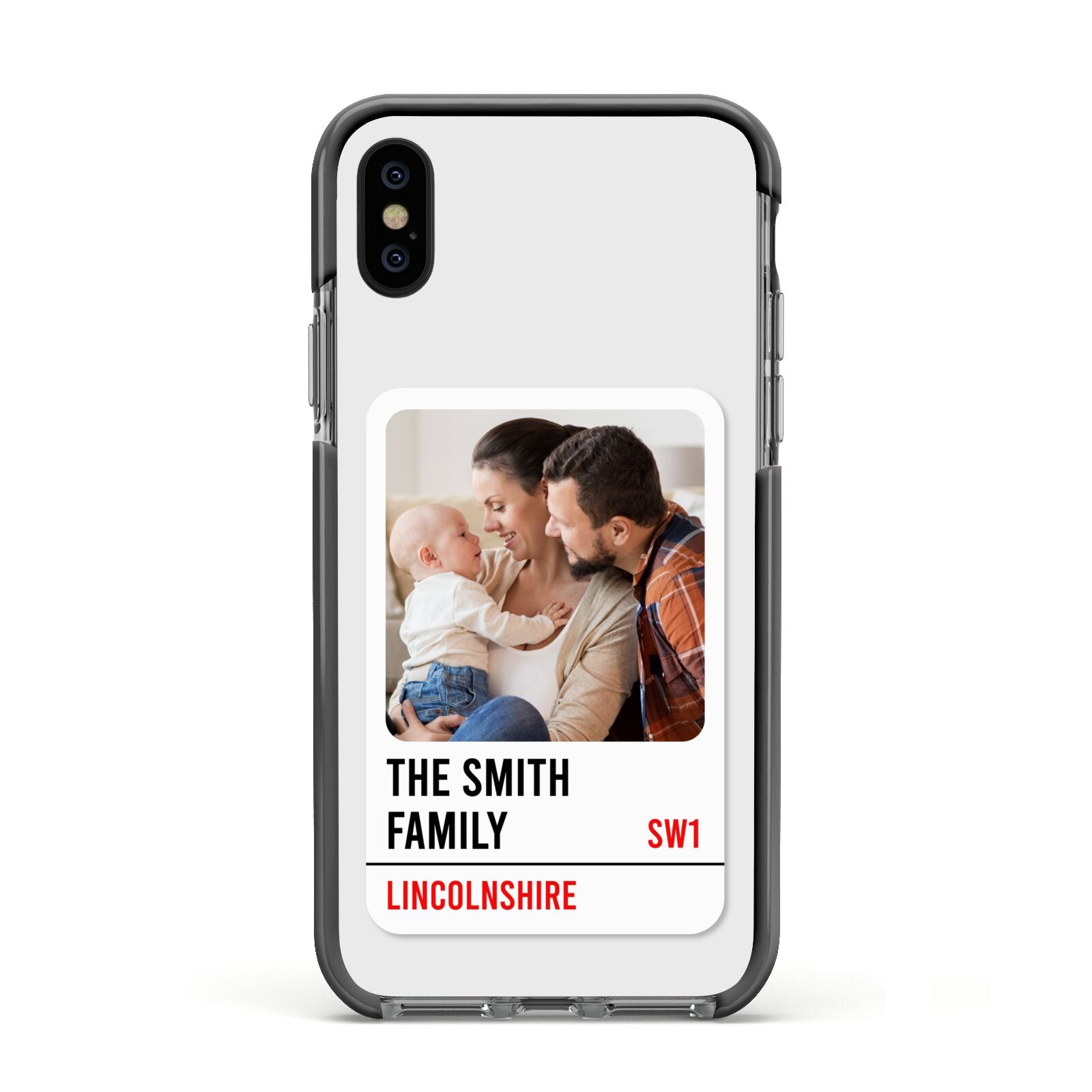 Street Sign Family Photo Upload Apple iPhone Xs Impact Case Black Edge on Black Phone