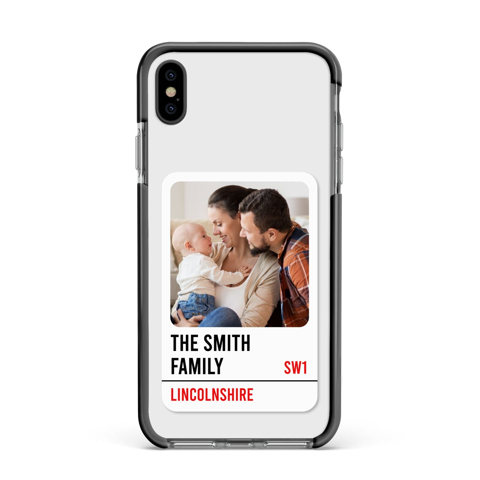 Street Sign Family Photo Upload Apple iPhone Xs Max Impact Case Black Edge on Black Phone