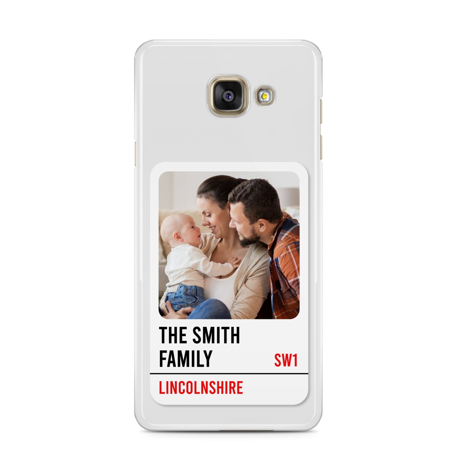 Street Sign Family Photo Upload Samsung Galaxy A3 2016 Case on gold phone