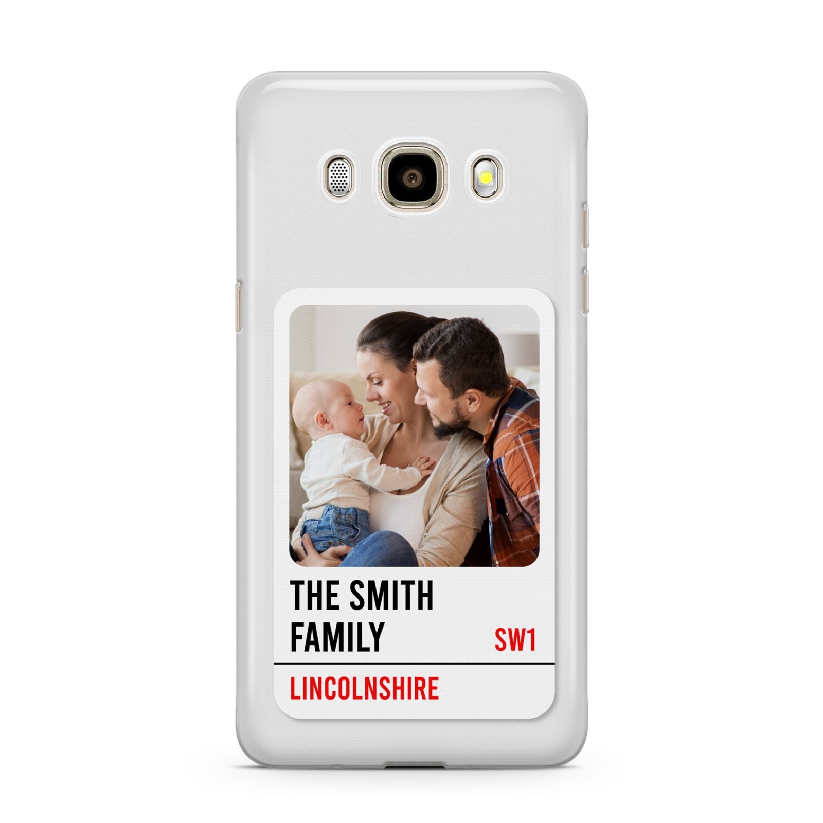 Street Sign Family Photo Upload Samsung Galaxy J7 2016 Case on gold phone