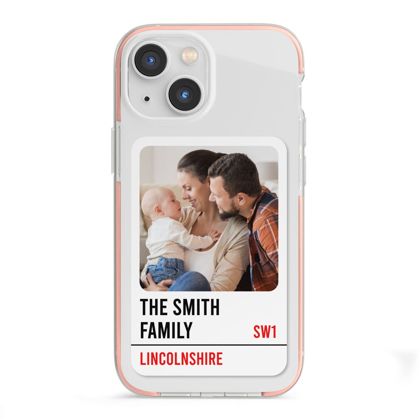 Street Sign Family Photo Upload iPhone 13 Mini TPU Impact Case with Pink Edges