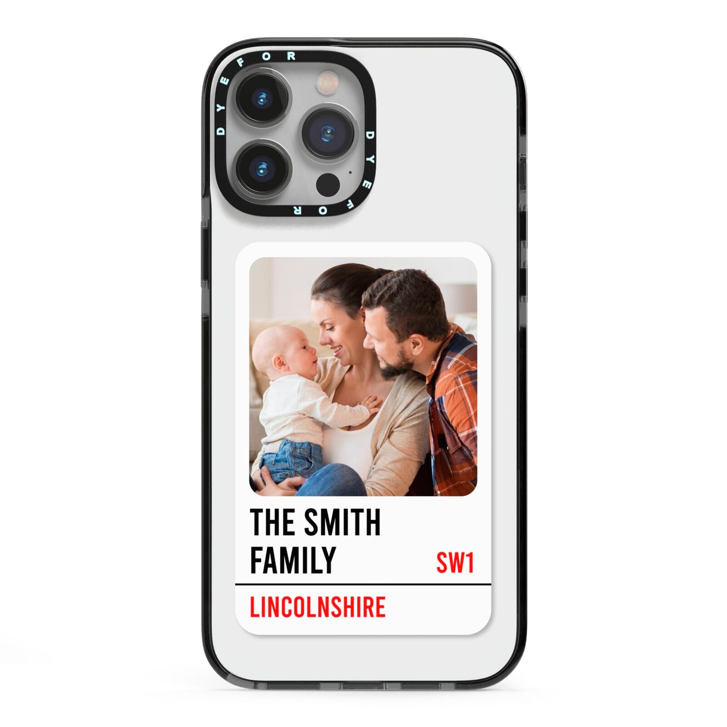 Street Sign Family Photo Upload iPhone 13 Pro Max Black Impact Case on Silver phone