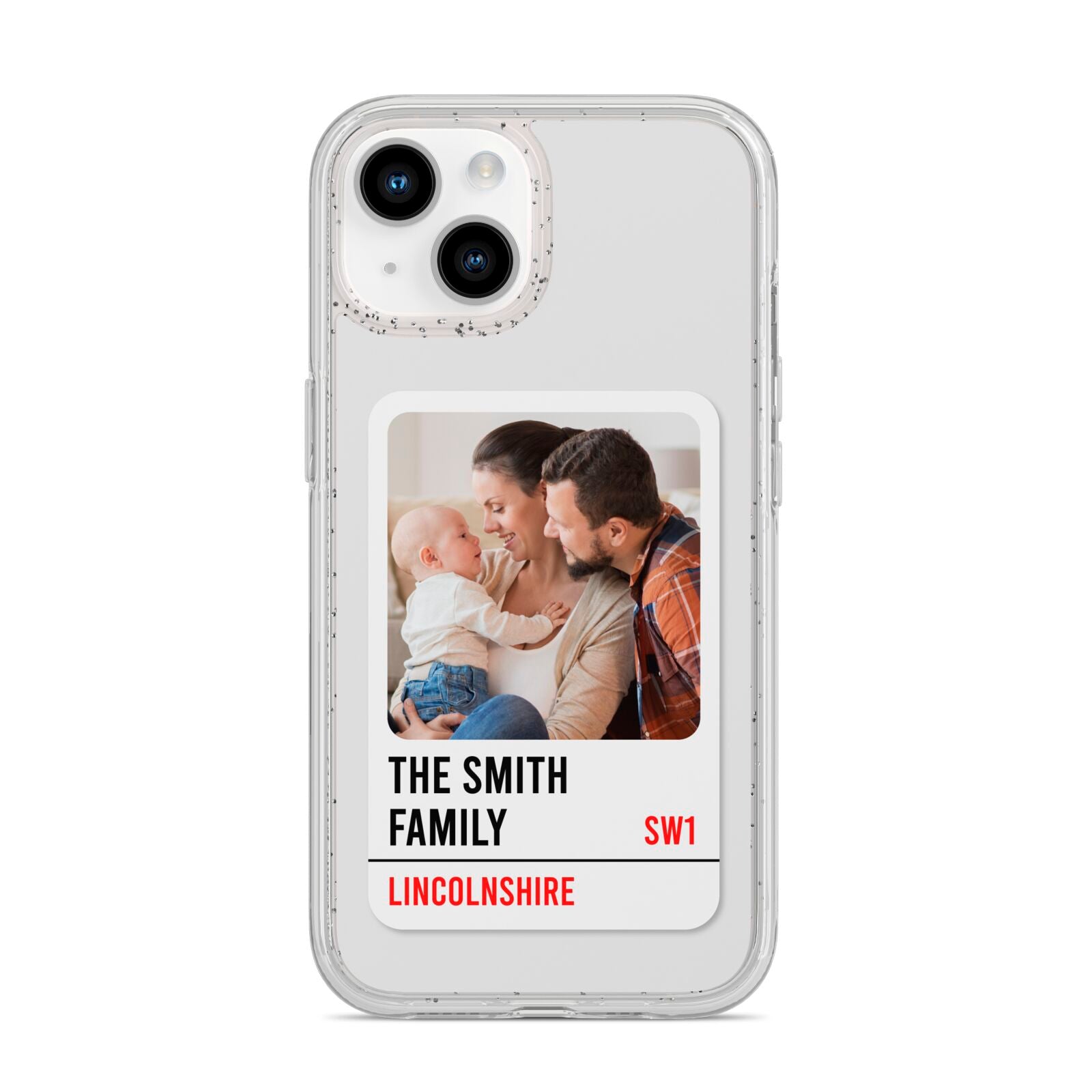 Street Sign Family Photo Upload iPhone 14 Glitter Tough Case Starlight