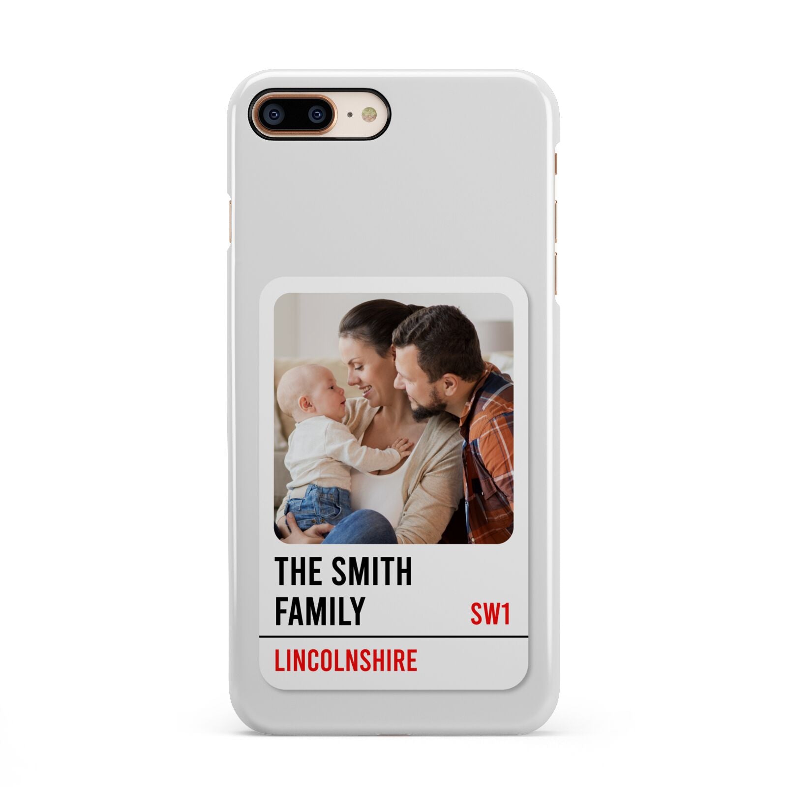 Street Sign Family Photo Upload iPhone 8 Plus 3D Snap Case on Gold Phone