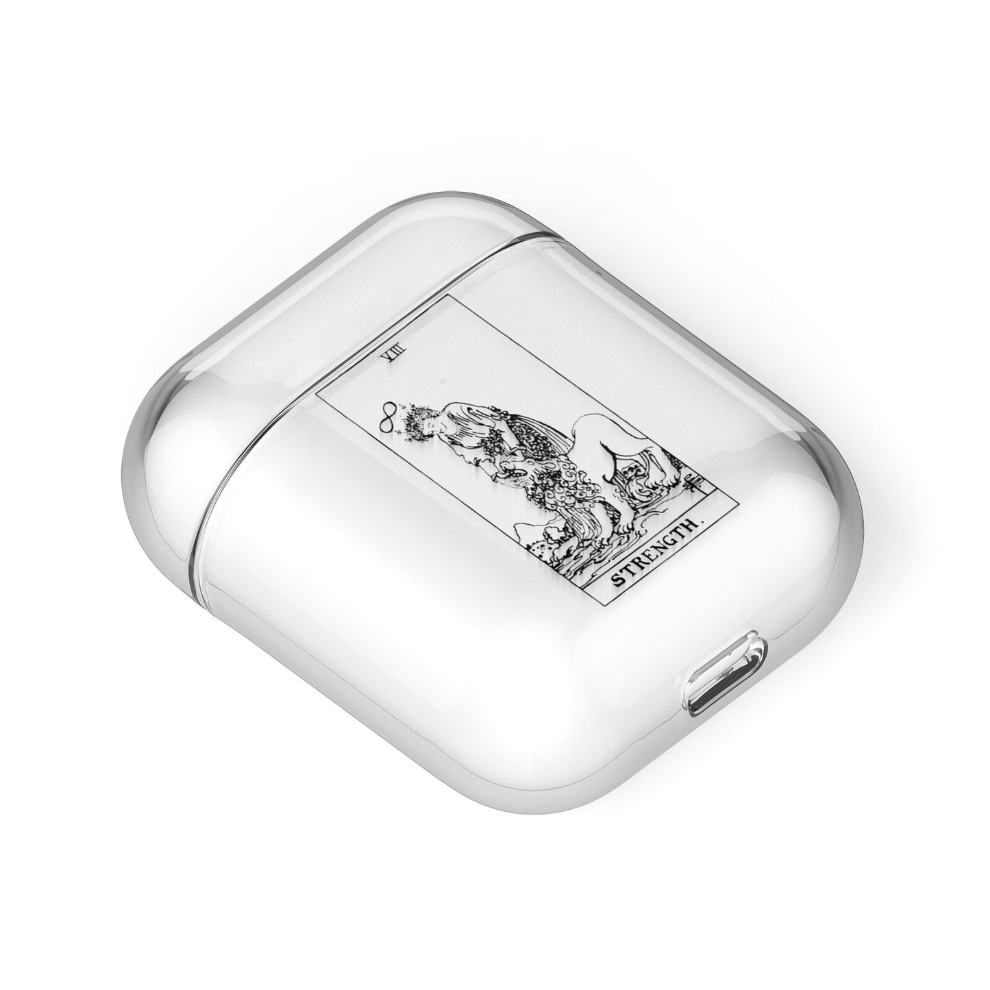 Strength Monochrome Tarot Card AirPods Case Laid Flat