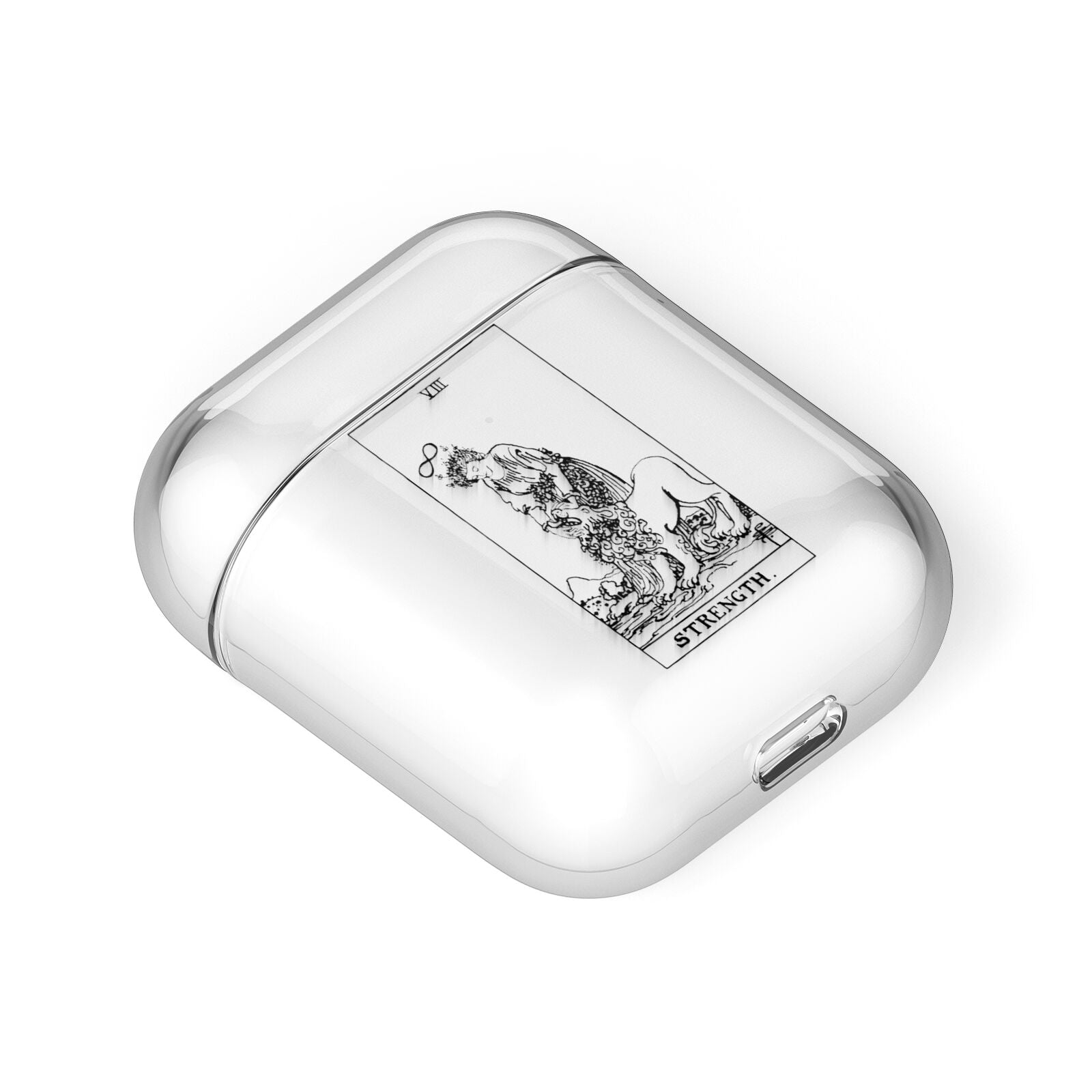 Strength Monochrome Tarot Card AirPods Case Laid Flat