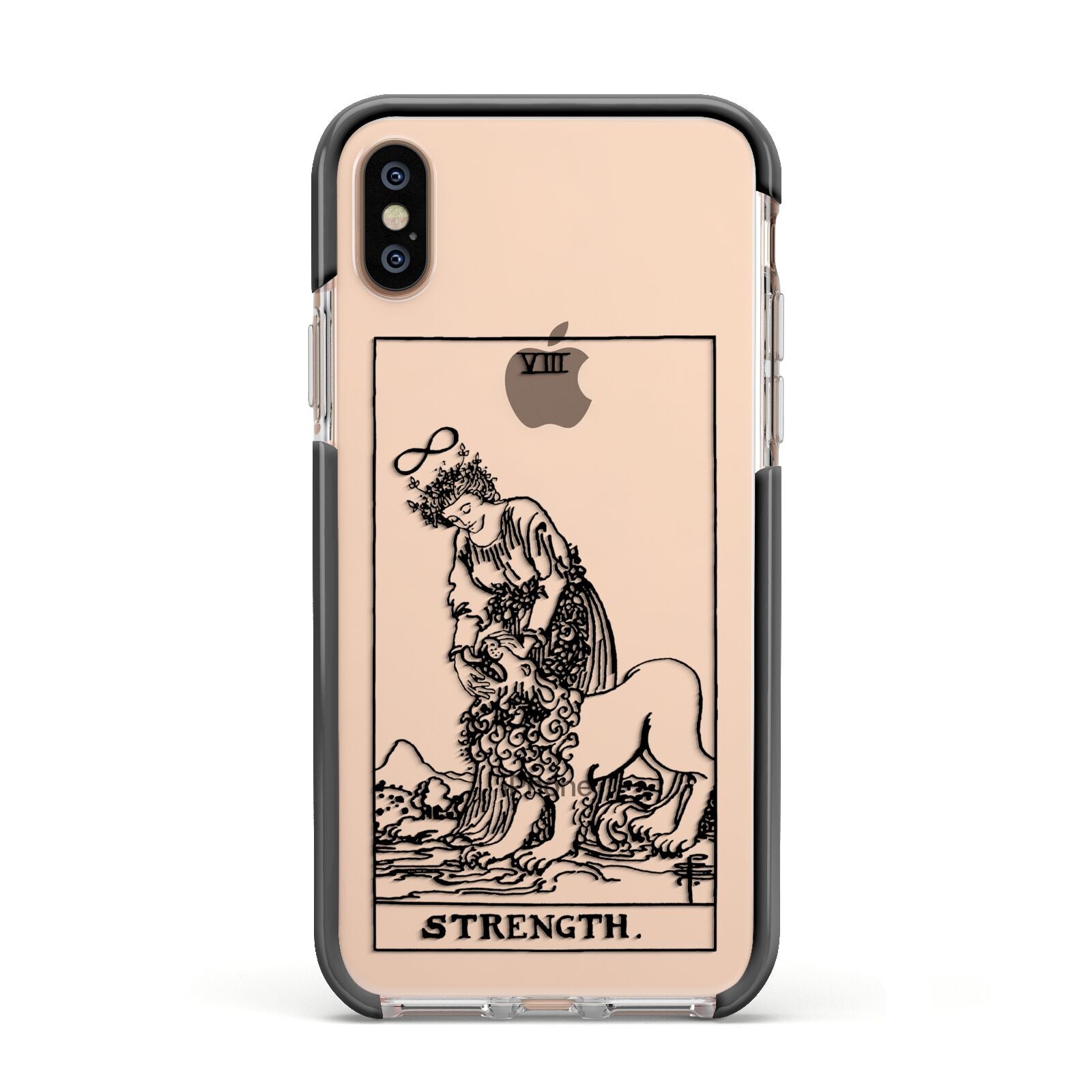 Strength Monochrome Tarot Card Apple iPhone Xs Impact Case Black Edge on Gold Phone