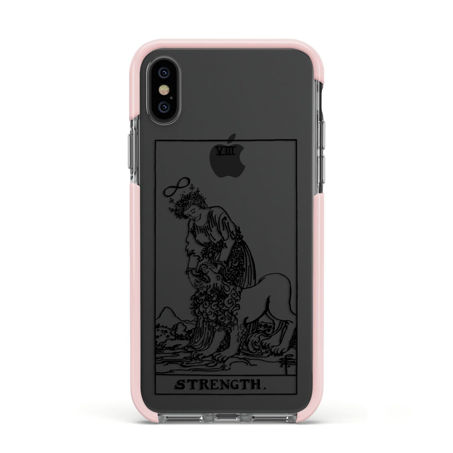 Strength Monochrome Tarot Card Apple iPhone Xs Impact Case Pink Edge on Black Phone