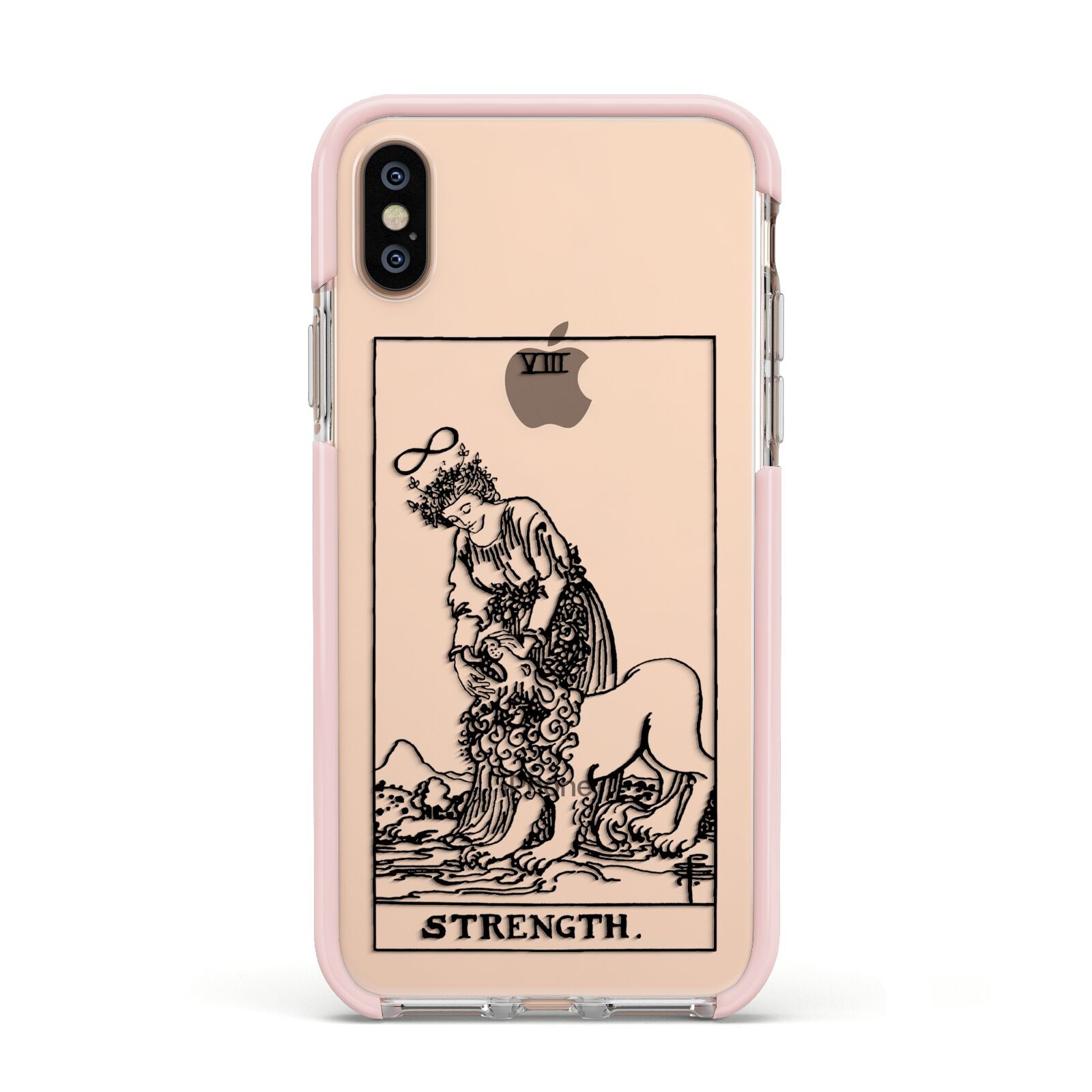 Strength Monochrome Tarot Card Apple iPhone Xs Impact Case Pink Edge on Gold Phone