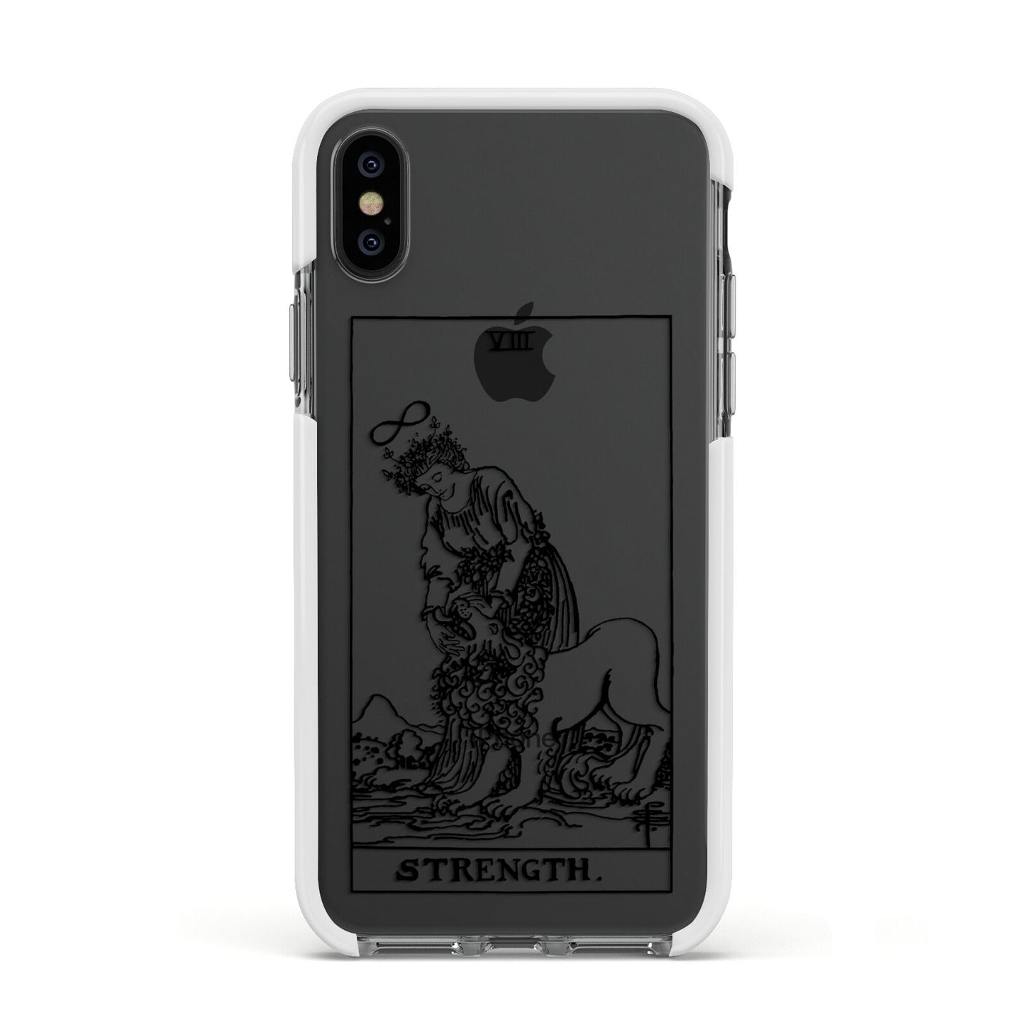 Strength Monochrome Tarot Card Apple iPhone Xs Impact Case White Edge on Black Phone