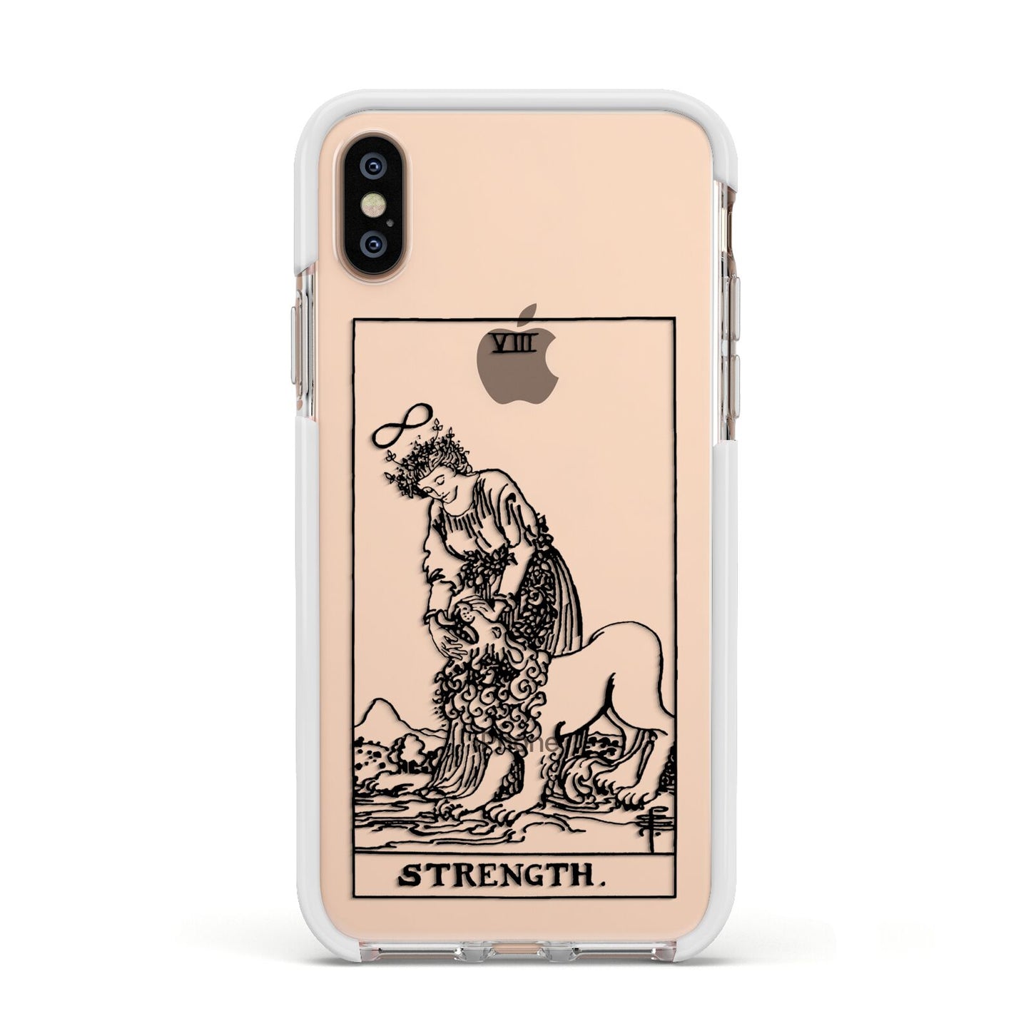 Strength Monochrome Tarot Card Apple iPhone Xs Impact Case White Edge on Gold Phone