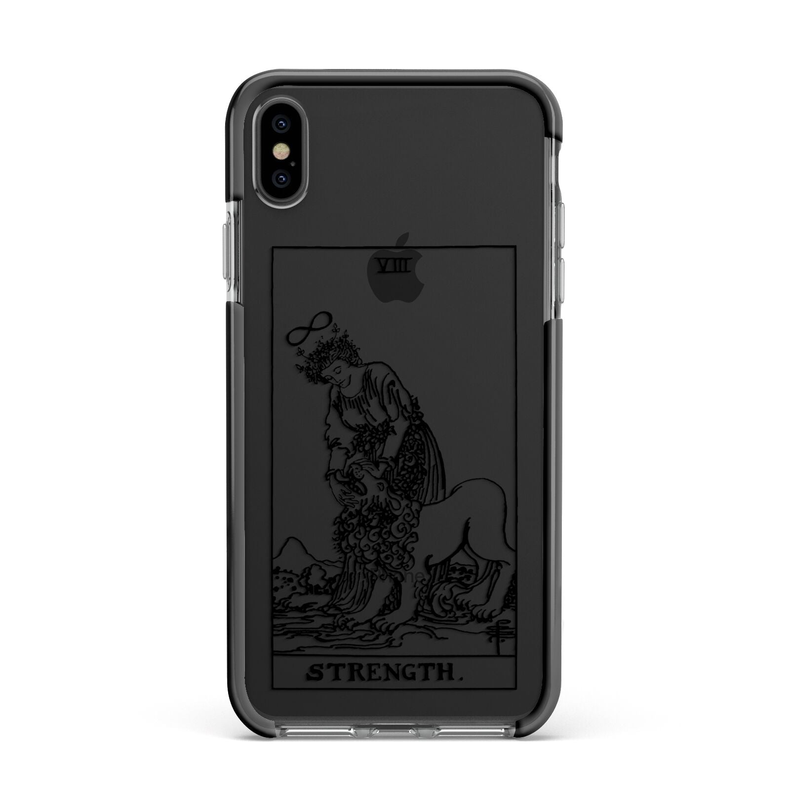 Strength Monochrome Tarot Card Apple iPhone Xs Max Impact Case Black Edge on Black Phone