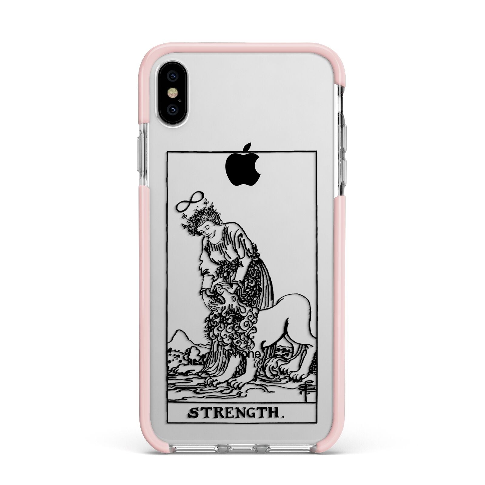 Strength Monochrome Tarot Card Apple iPhone Xs Max Impact Case Pink Edge on Silver Phone