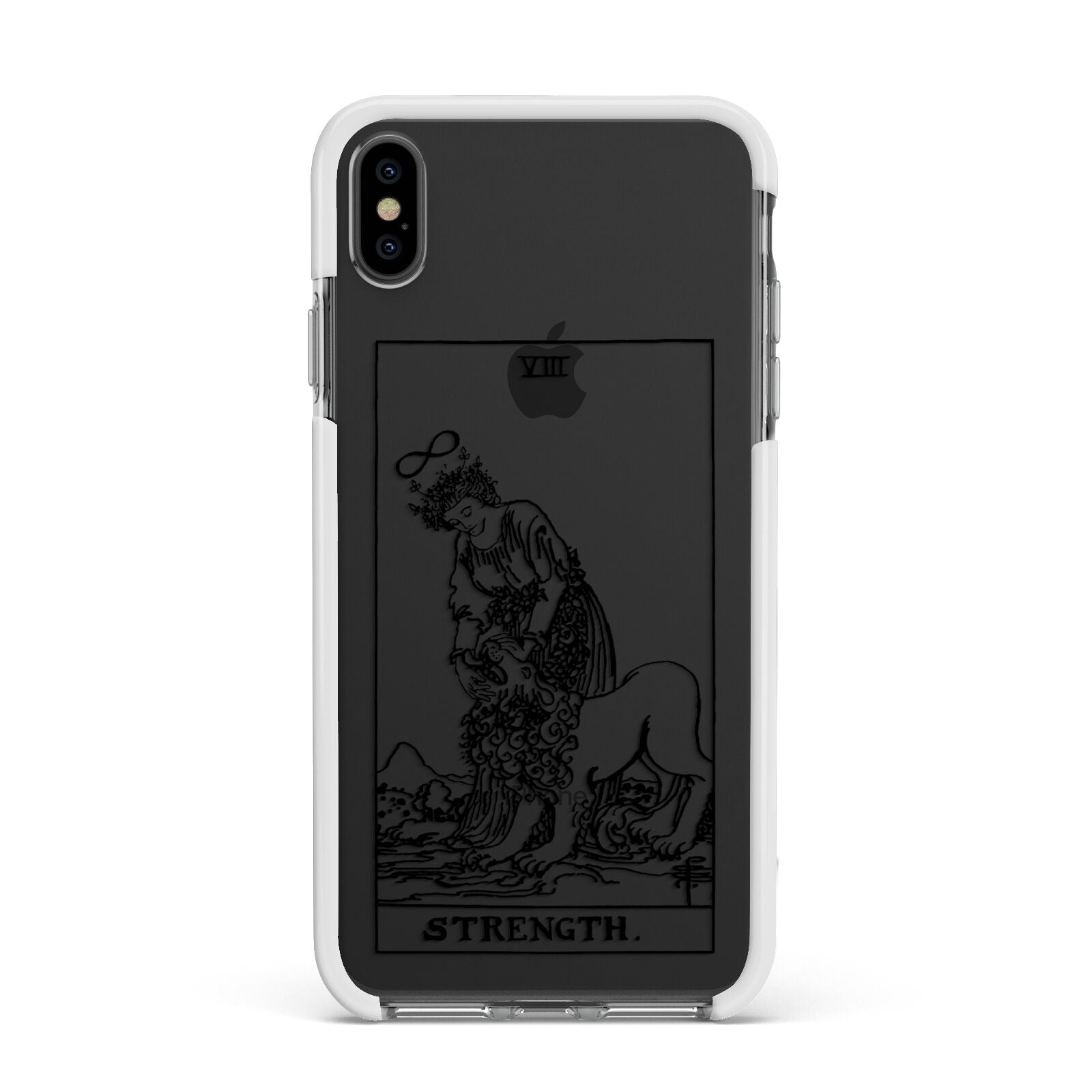 Strength Monochrome Tarot Card Apple iPhone Xs Max Impact Case White Edge on Black Phone