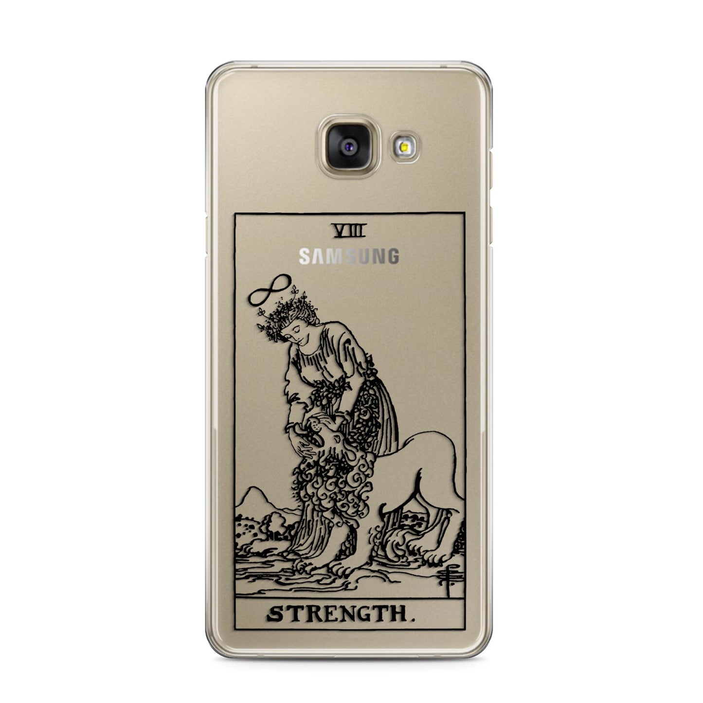 Strength Monochrome Tarot Card Samsung Galaxy A3 2016 Case on gold phone