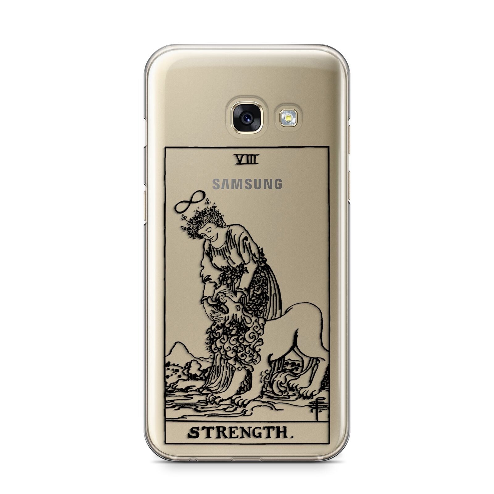 Strength Monochrome Tarot Card Samsung Galaxy A3 2017 Case on gold phone