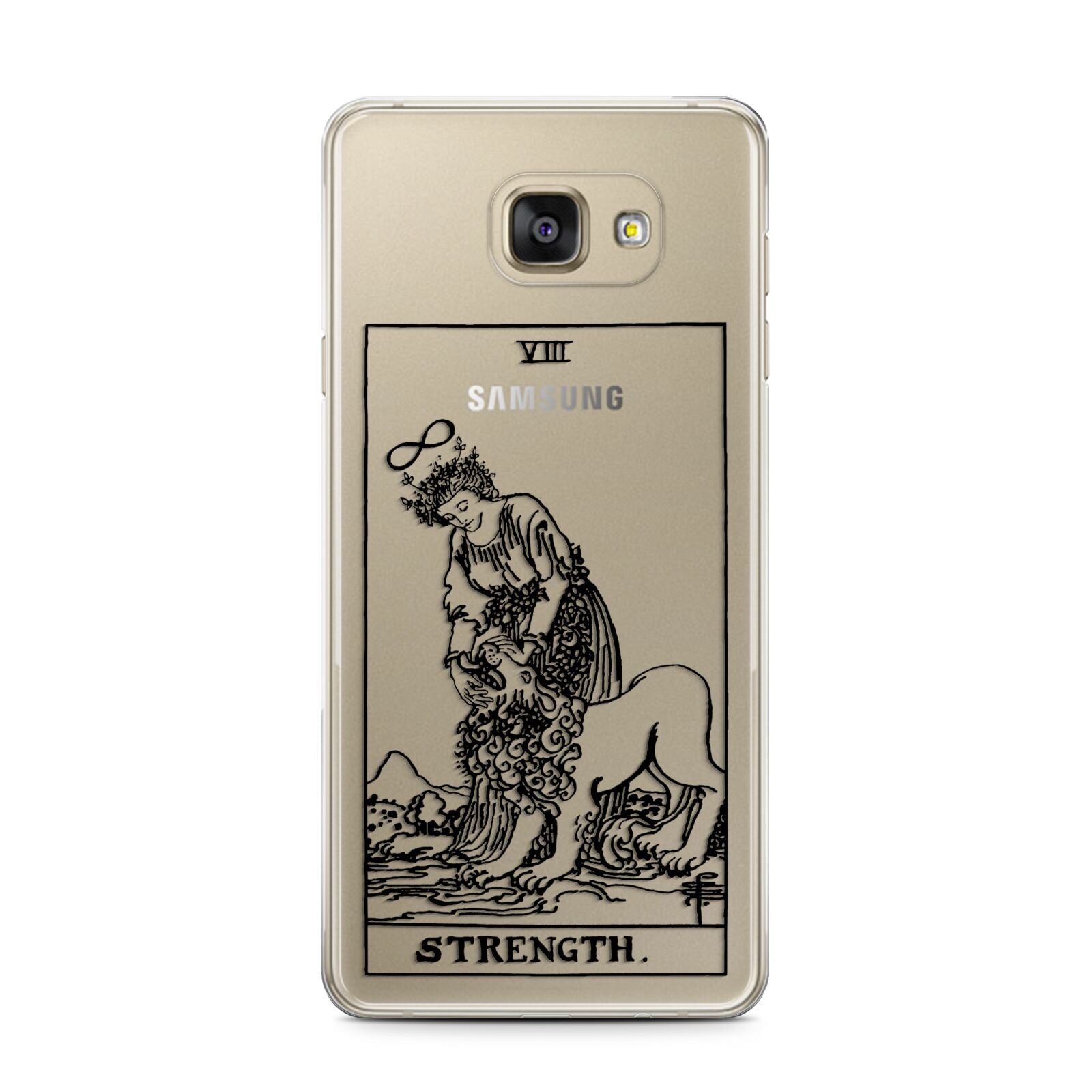 Strength Monochrome Tarot Card Samsung Galaxy A7 2016 Case on gold phone