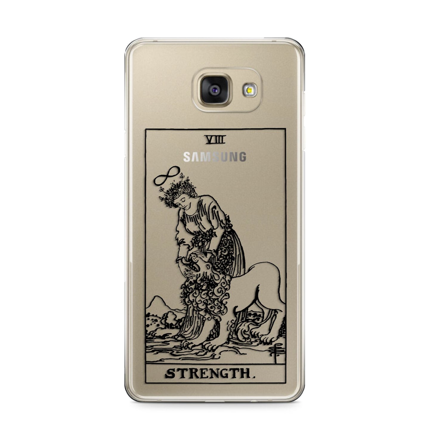 Strength Monochrome Tarot Card Samsung Galaxy A9 2016 Case on gold phone