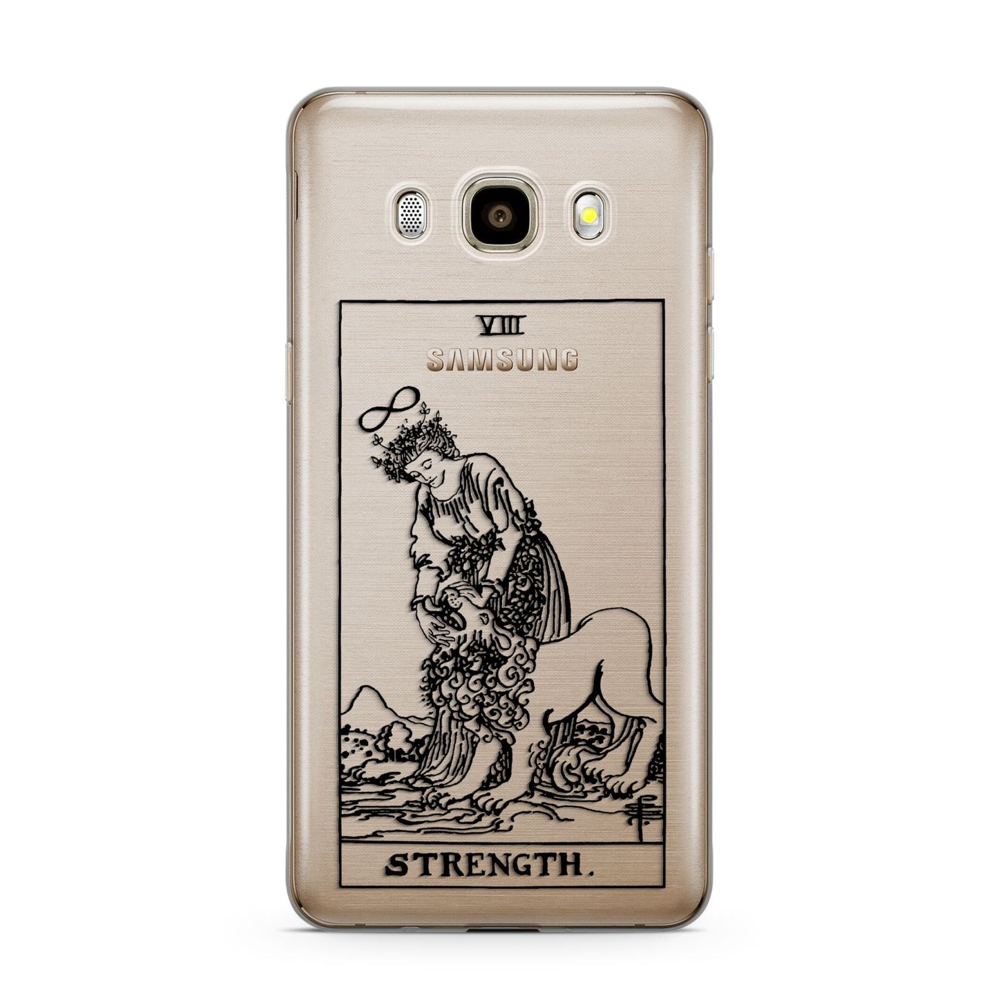 Strength Monochrome Tarot Card Samsung Galaxy J7 2016 Case on gold phone