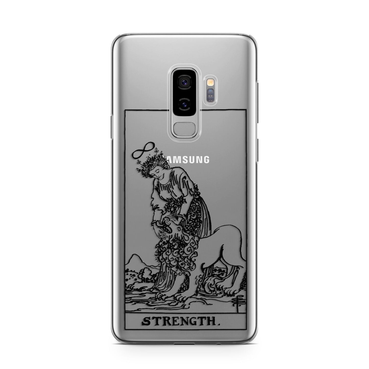 Strength Monochrome Tarot Card Samsung Galaxy S9 Plus Case on Silver phone