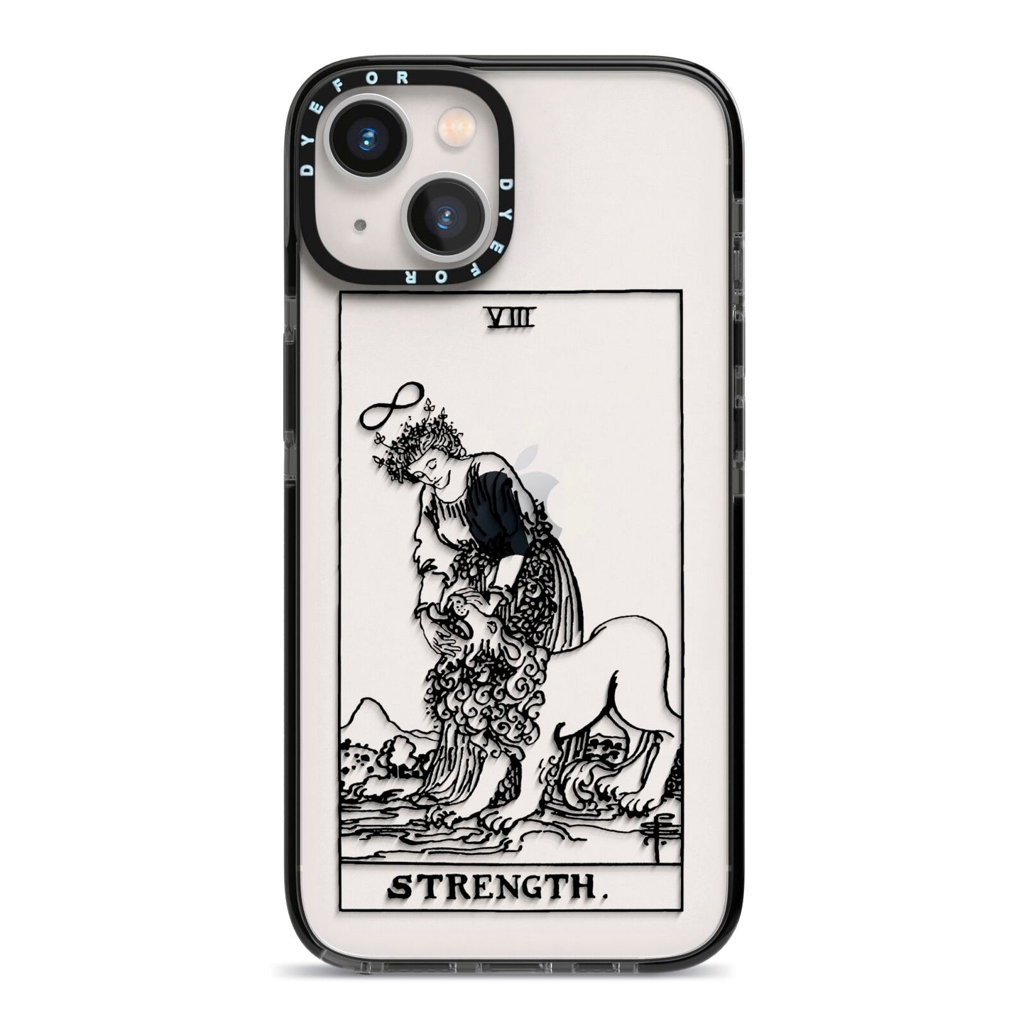 Strength Monochrome Tarot Card iPhone 13 Black Impact Case on Silver phone