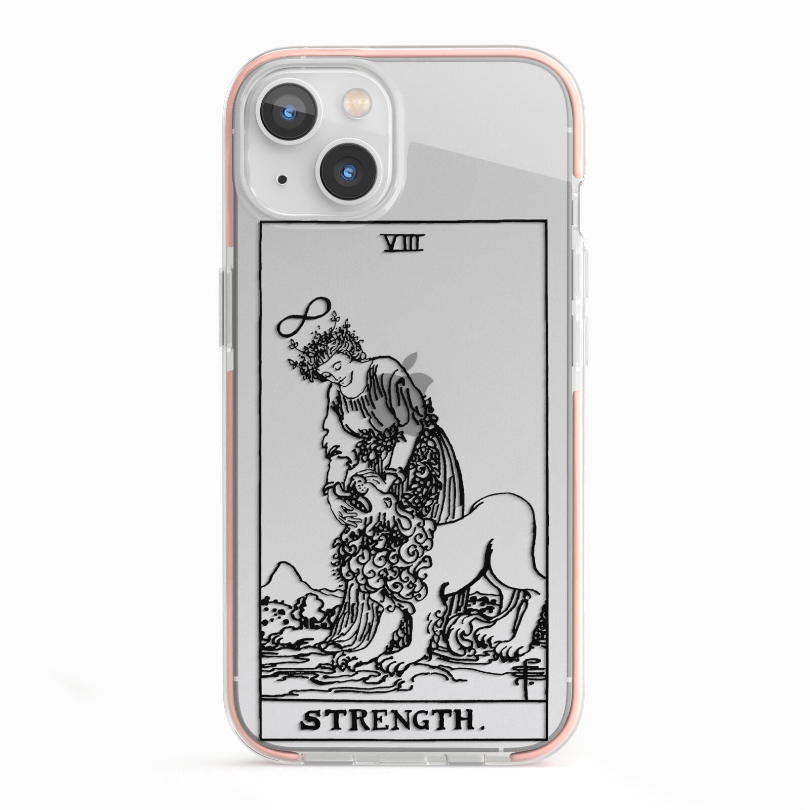 Strength Monochrome Tarot Card iPhone 13 TPU Impact Case with Pink Edges