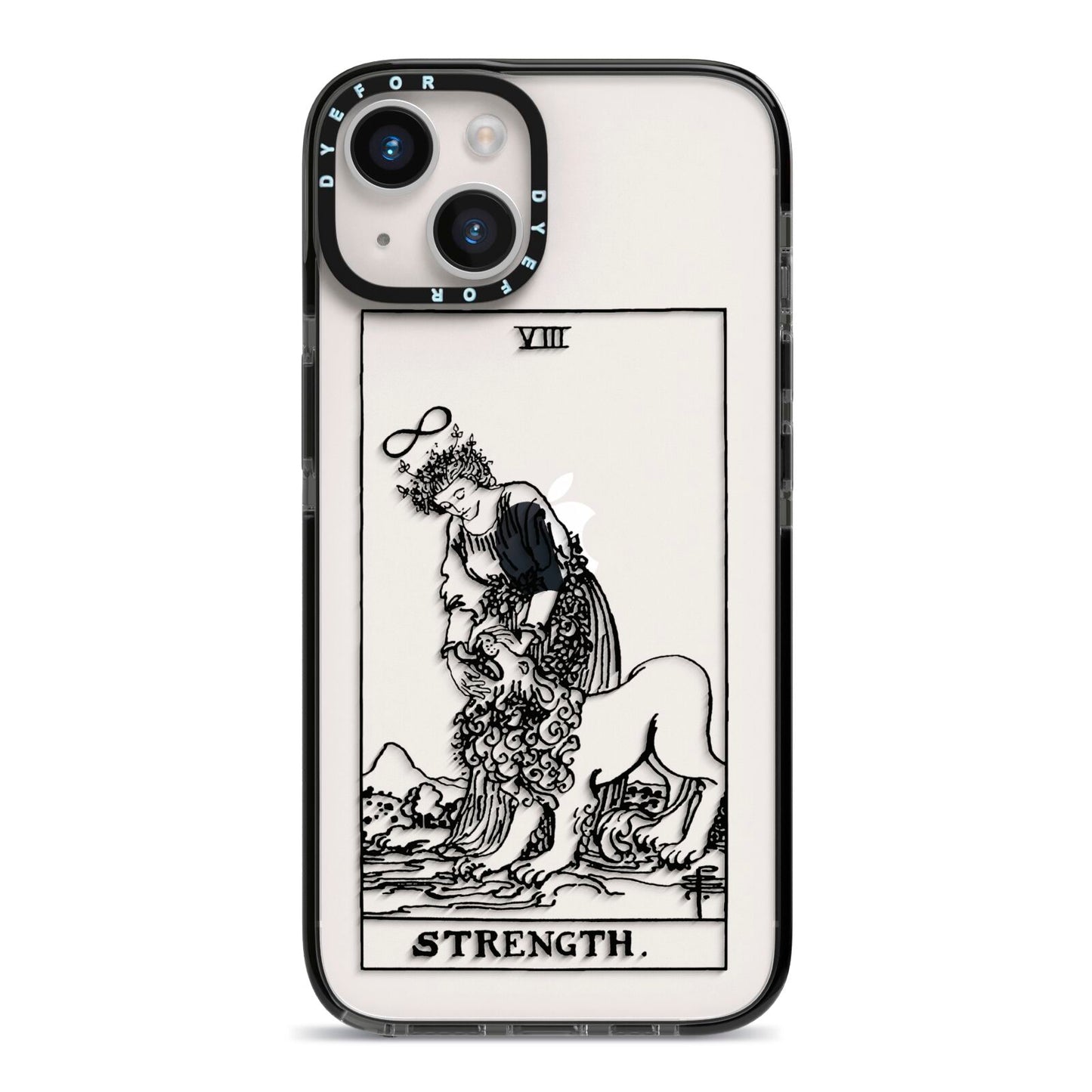 Strength Monochrome Tarot Card iPhone 14 Black Impact Case on Silver phone