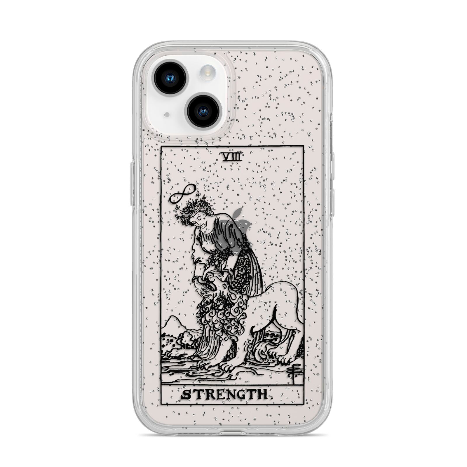 Strength Monochrome Tarot Card iPhone 14 Glitter Tough Case Starlight