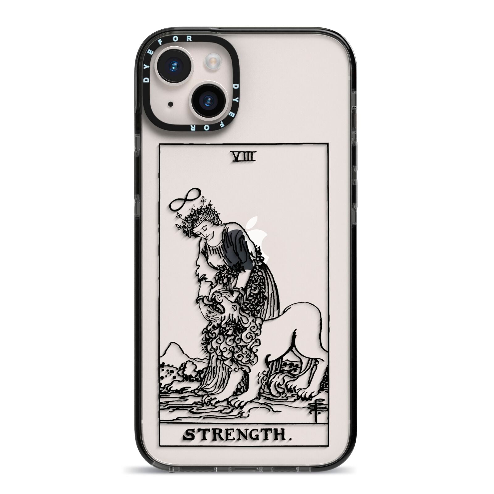 Strength Monochrome Tarot Card iPhone 14 Plus Black Impact Case on Silver phone