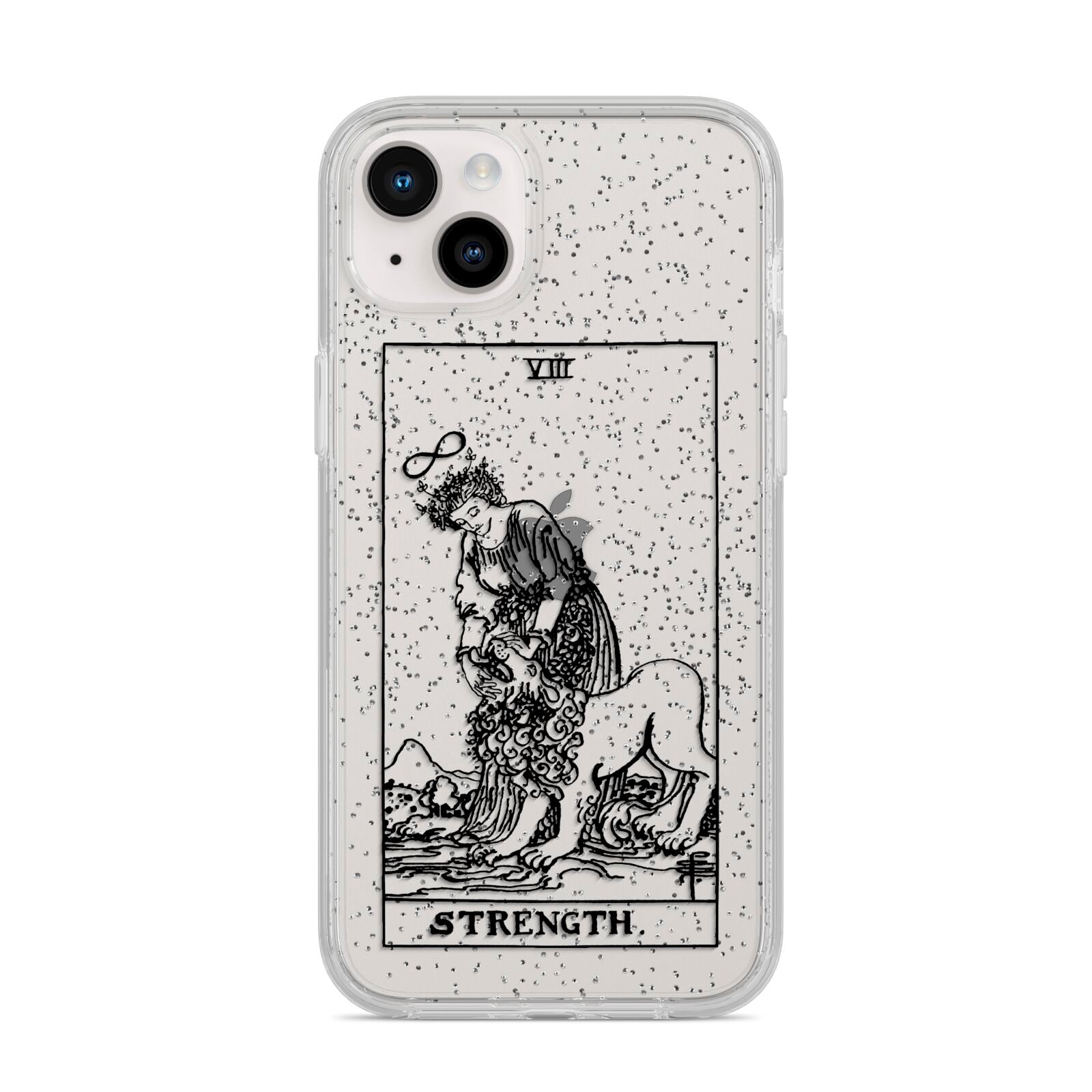 Strength Monochrome Tarot Card iPhone 14 Plus Glitter Tough Case Starlight