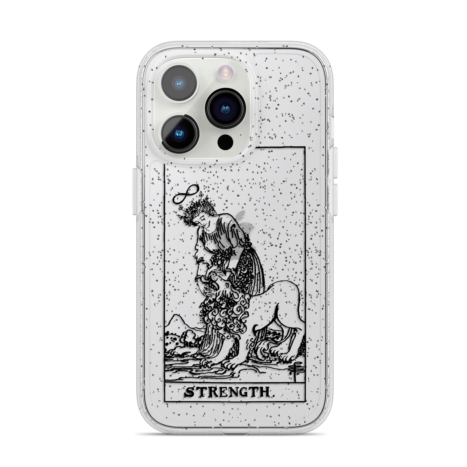 Strength Monochrome Tarot Card iPhone 14 Pro Glitter Tough Case Silver