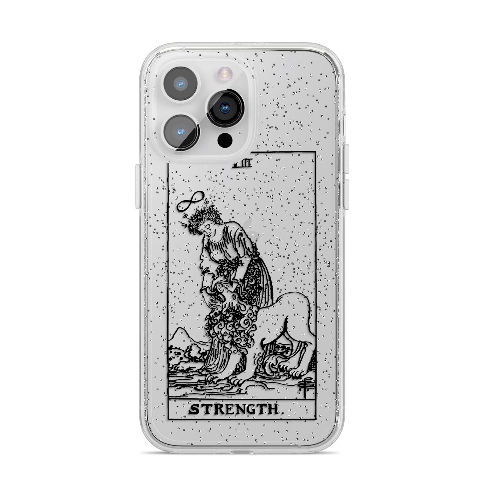 Strength Monochrome Tarot Card iPhone 14 Pro Max Glitter Tough Case Silver