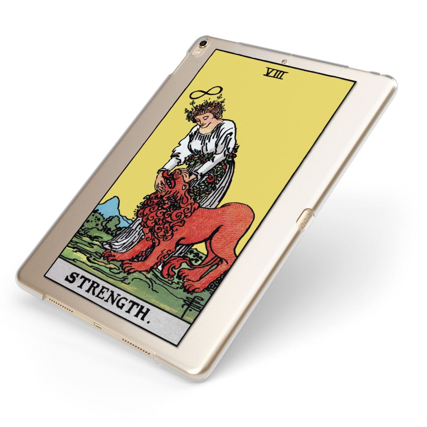 Strength Tarot Card Apple iPad Case on Gold iPad Side View