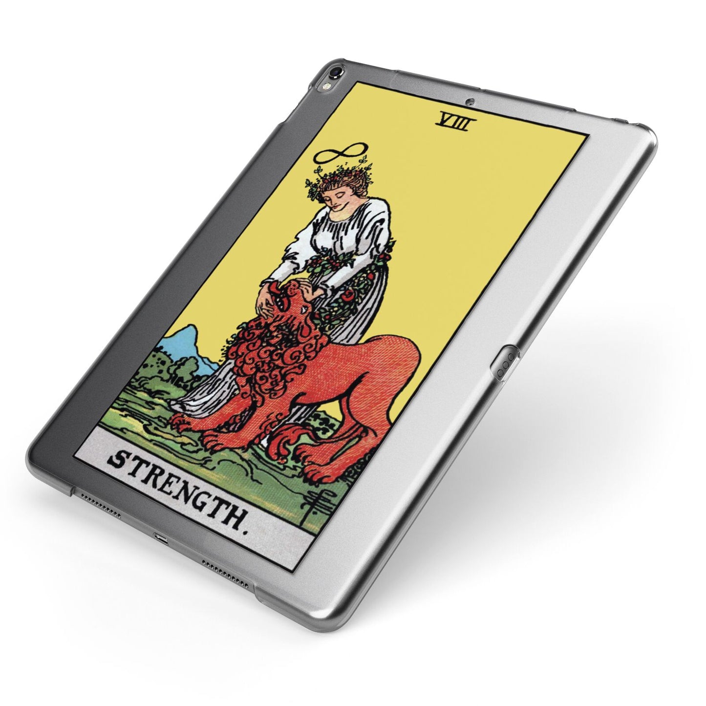 Strength Tarot Card Apple iPad Case on Grey iPad Side View