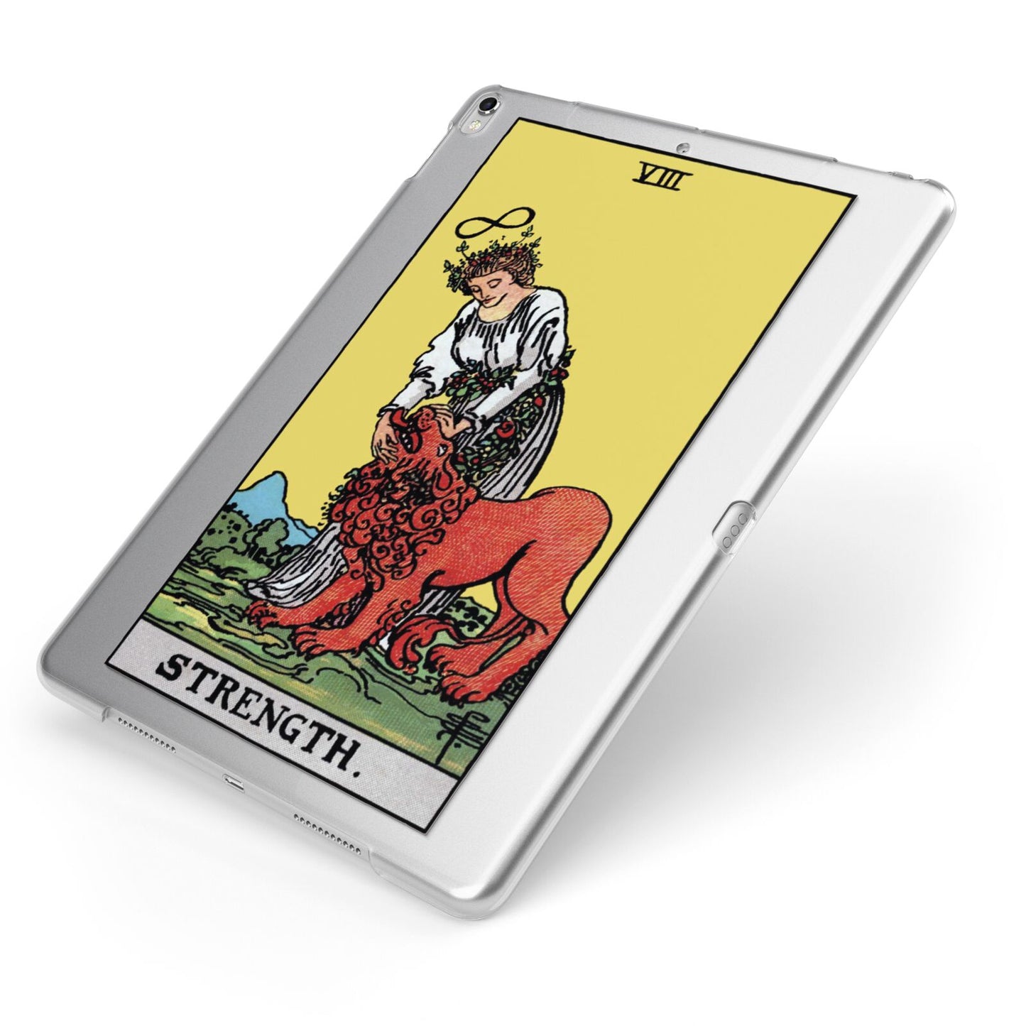 Strength Tarot Card Apple iPad Case on Silver iPad Side View