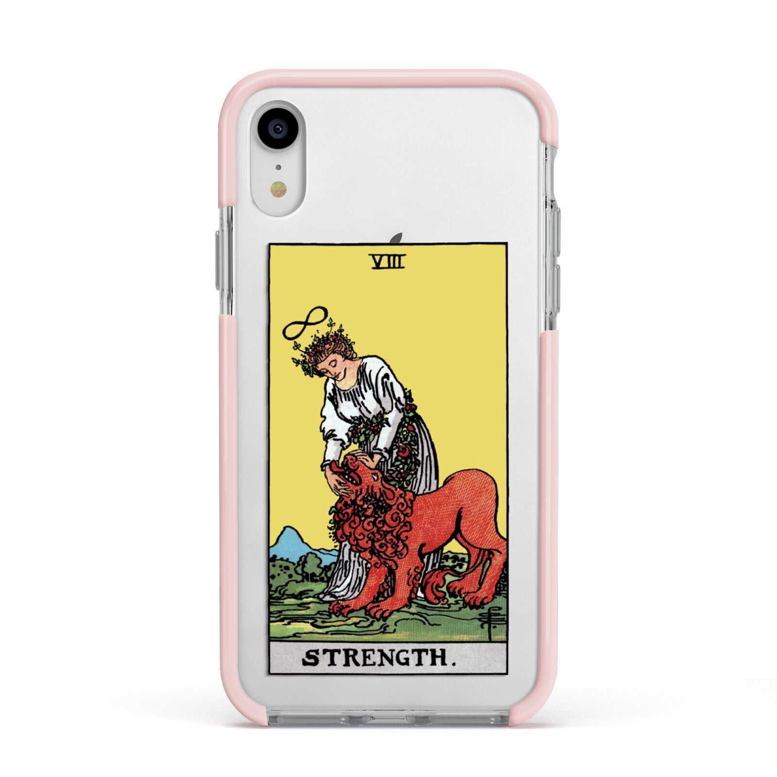 Strength Tarot Card Apple iPhone XR Impact Case Pink Edge on Silver Phone