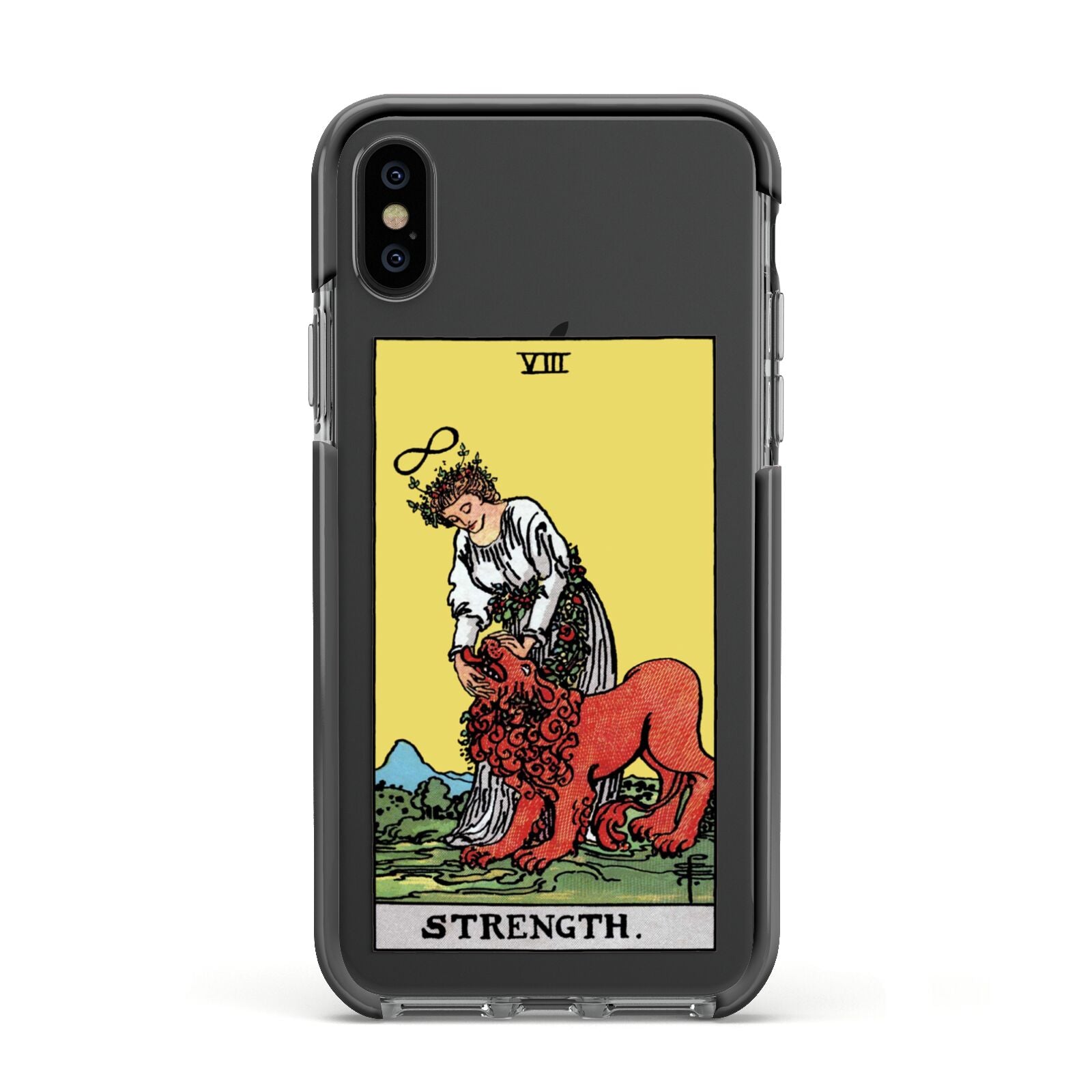 Strength Tarot Card Apple iPhone Xs Impact Case Black Edge on Black Phone