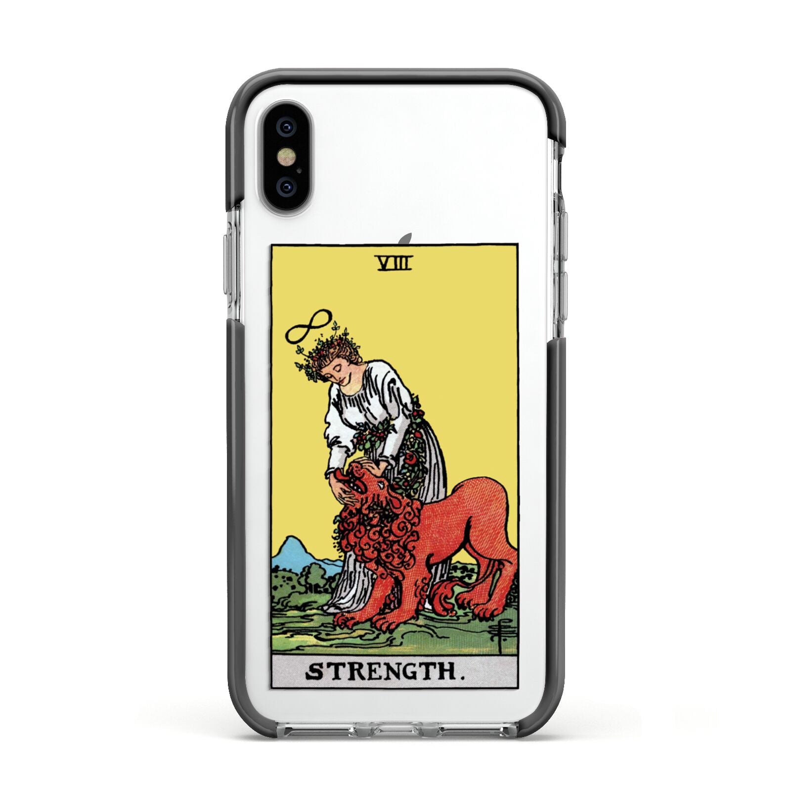 Strength Tarot Card Apple iPhone Xs Impact Case Black Edge on Silver Phone