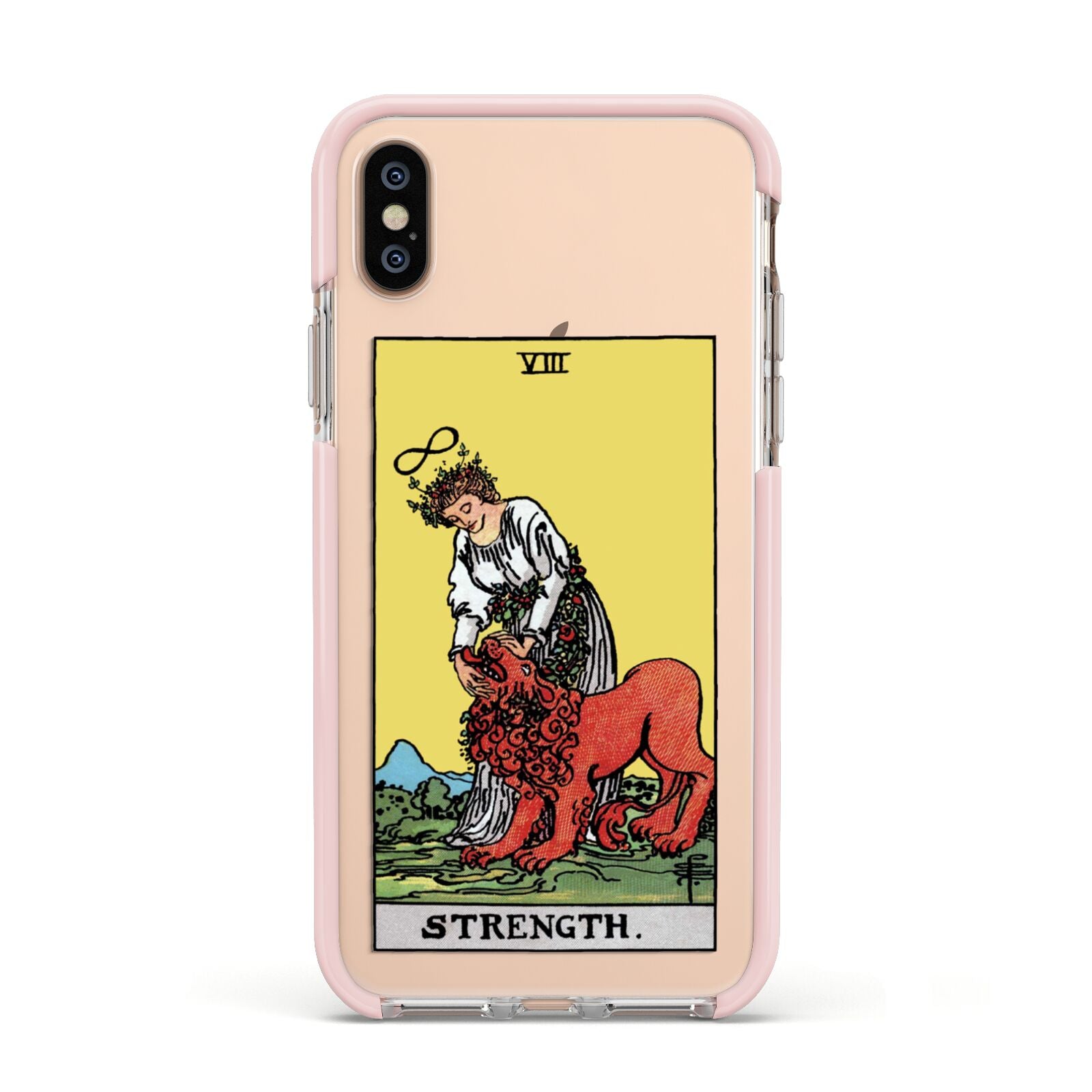 Strength Tarot Card Apple iPhone Xs Impact Case Pink Edge on Gold Phone