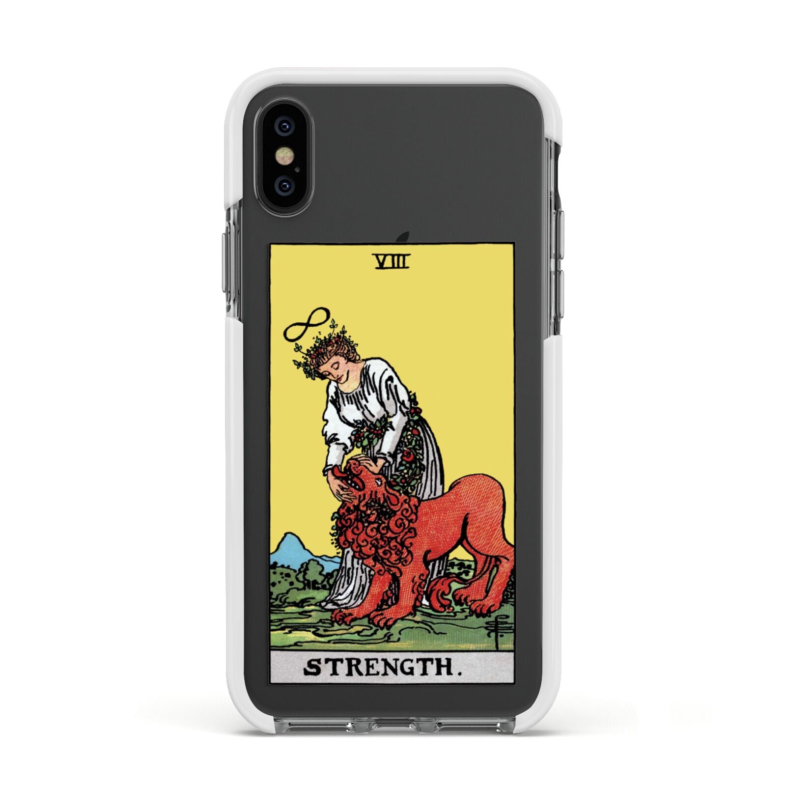 Strength Tarot Card Apple iPhone Xs Impact Case White Edge on Black Phone