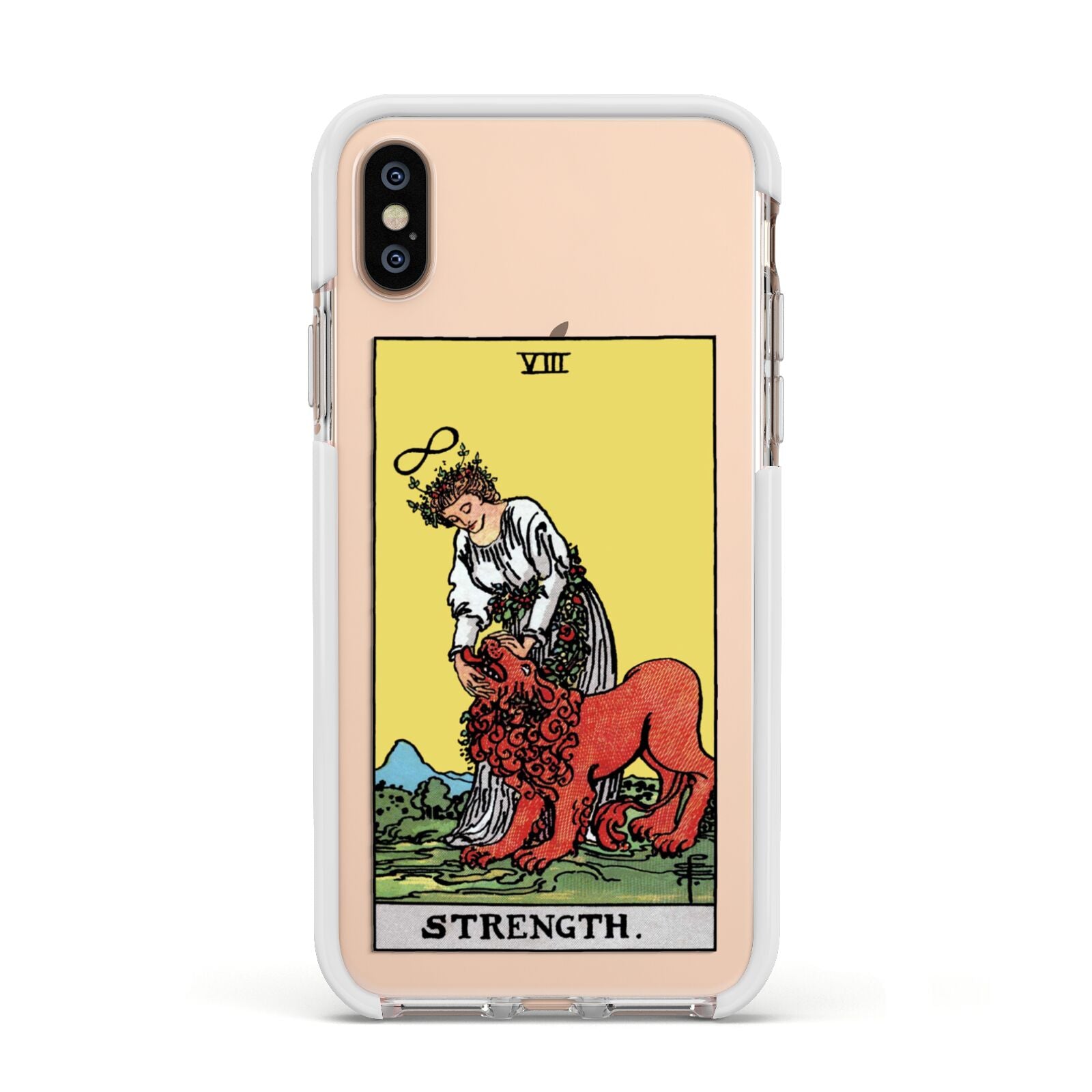 Strength Tarot Card Apple iPhone Xs Impact Case White Edge on Gold Phone