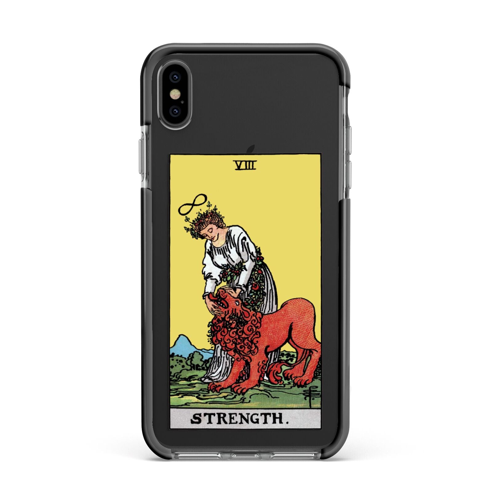 Strength Tarot Card Apple iPhone Xs Max Impact Case Black Edge on Black Phone